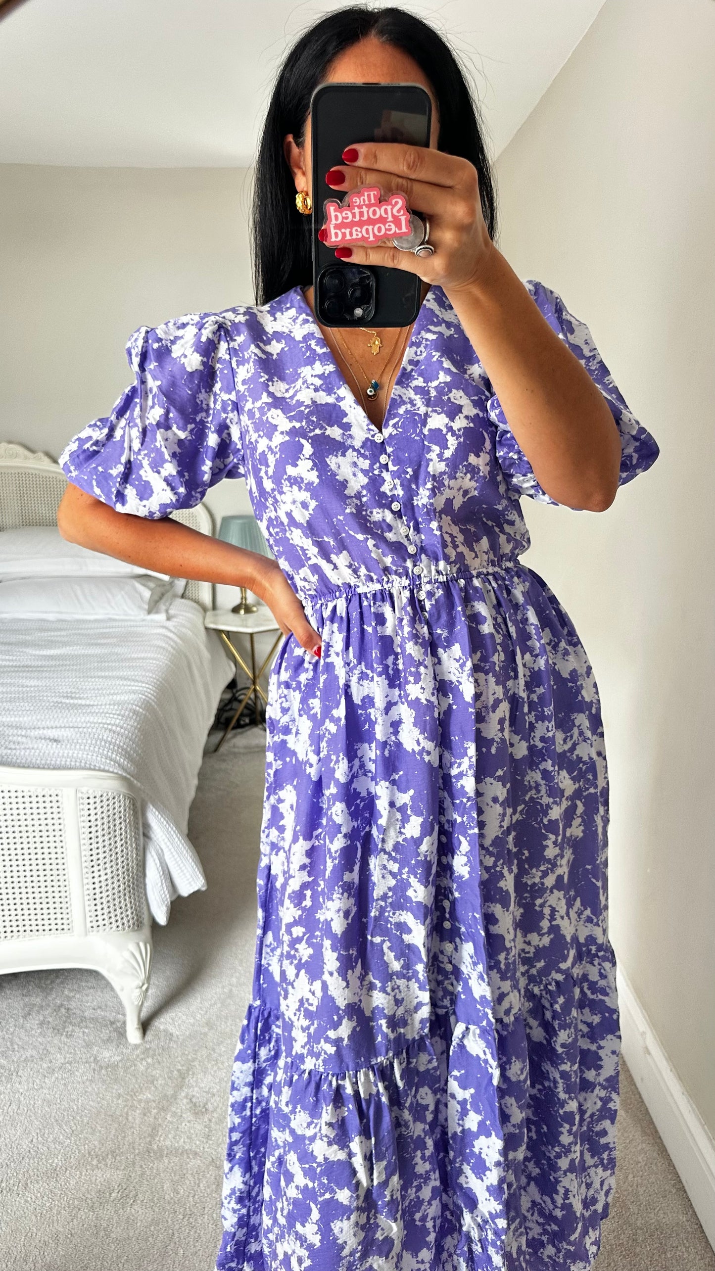 & other stories lilac white clouds printed midi long dress small UK 10 vgc