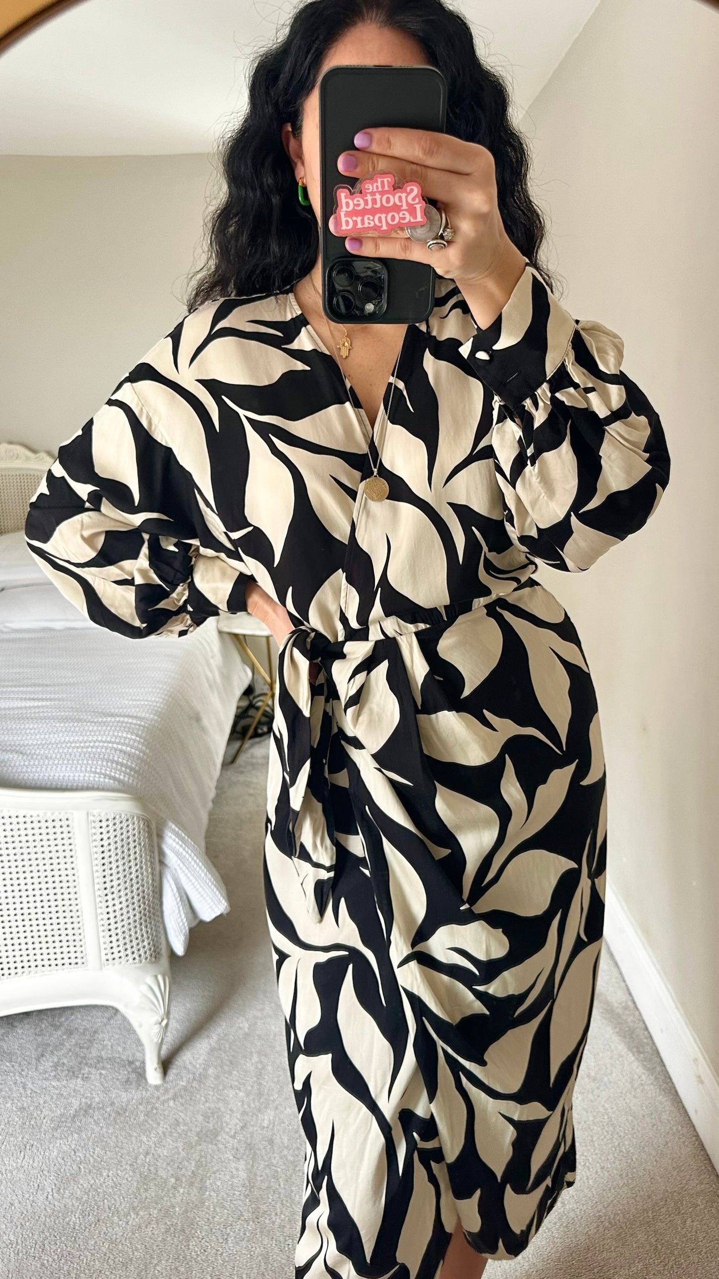 & other stories black cream floral wrap midi event dress small UK 10 vgc