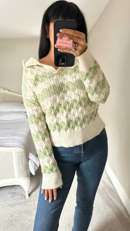 Oasis cream mint green knitted jumper medium M UK 10 excellent used condition