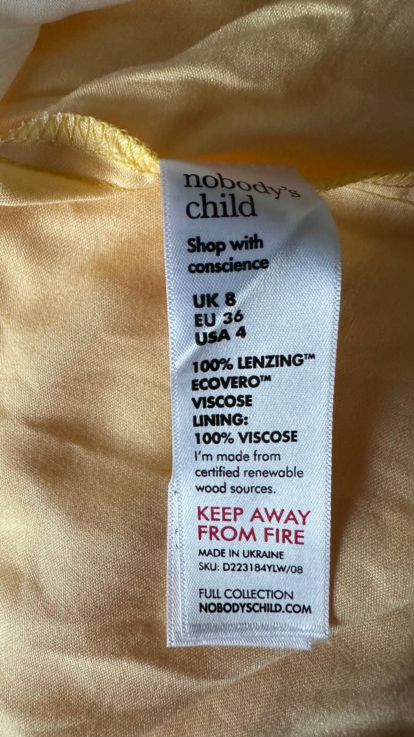 Nobody’s Child butter yellow cut out wedding guest holiday dress small UK 8 new bnwt