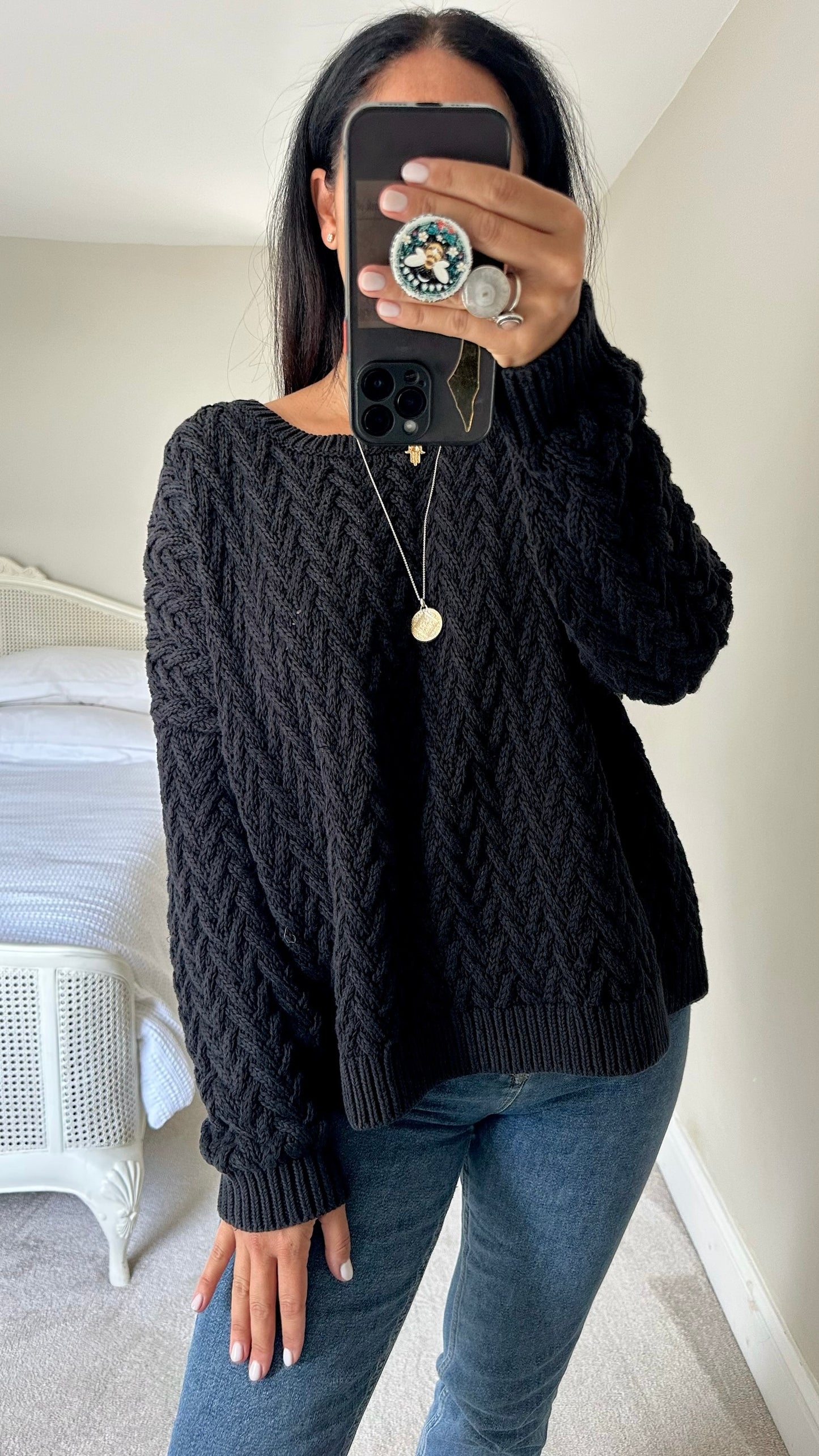 Cos black cable knit jumper large L UK 12 excellent used condition