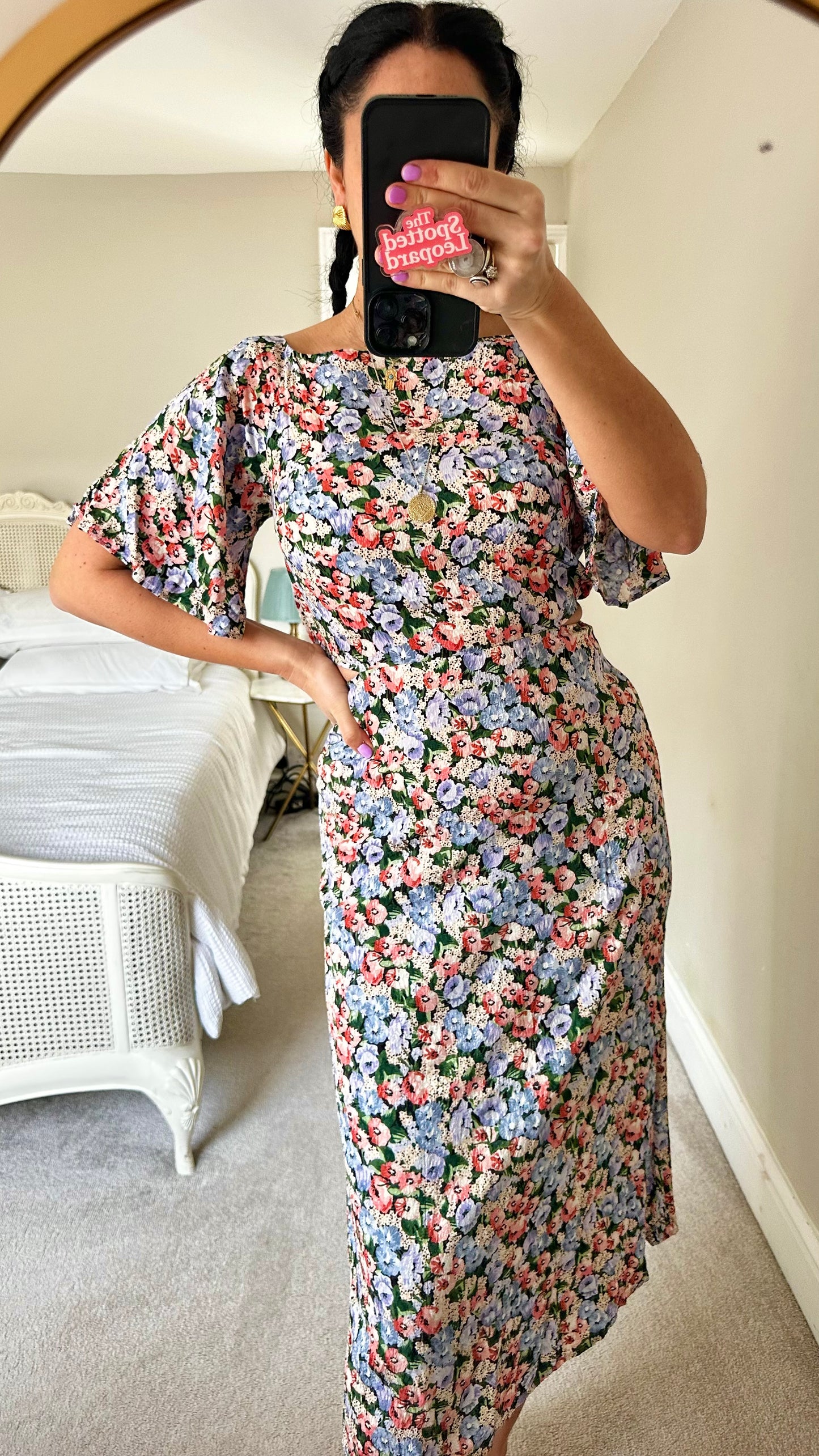 & other stories blue pink floral backless dress small UK 8 vgc