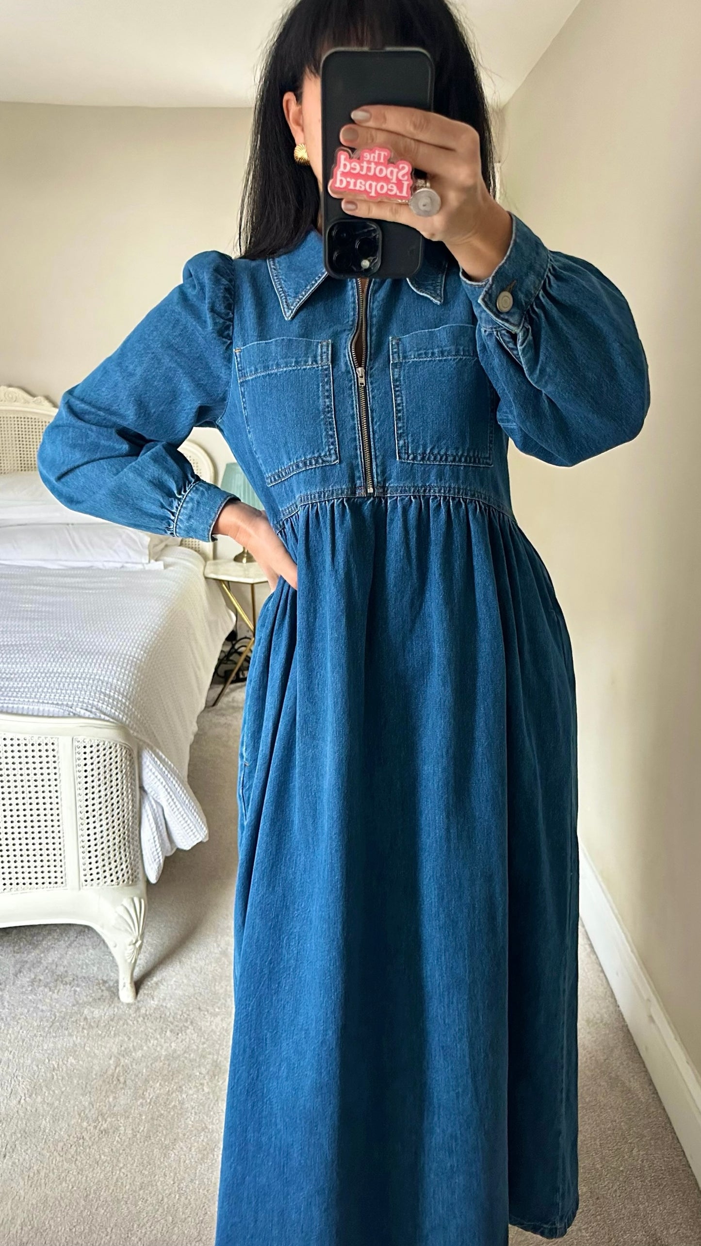 Aligne navy blue denim zip up long midi maxi dress small UK 8 vgc