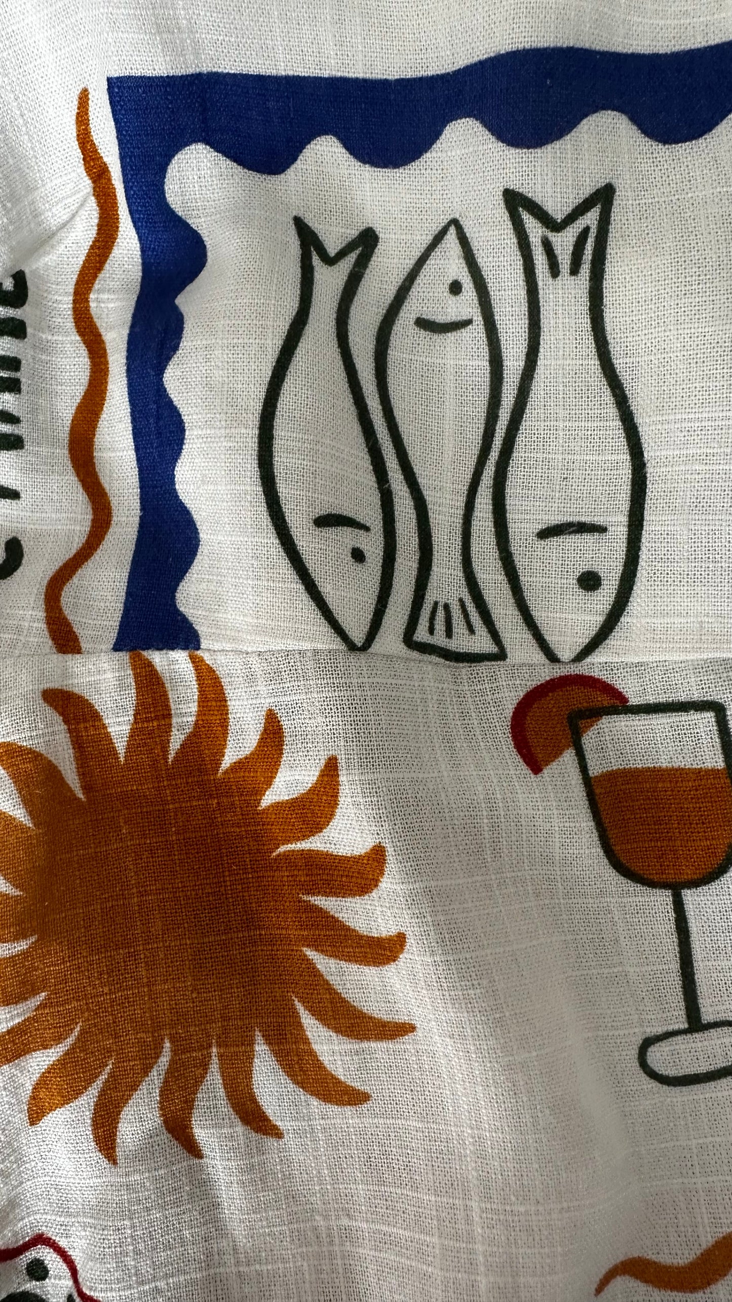 Label of Love white linen maxi dress midi holiday small UK 8-10 Italian fish print