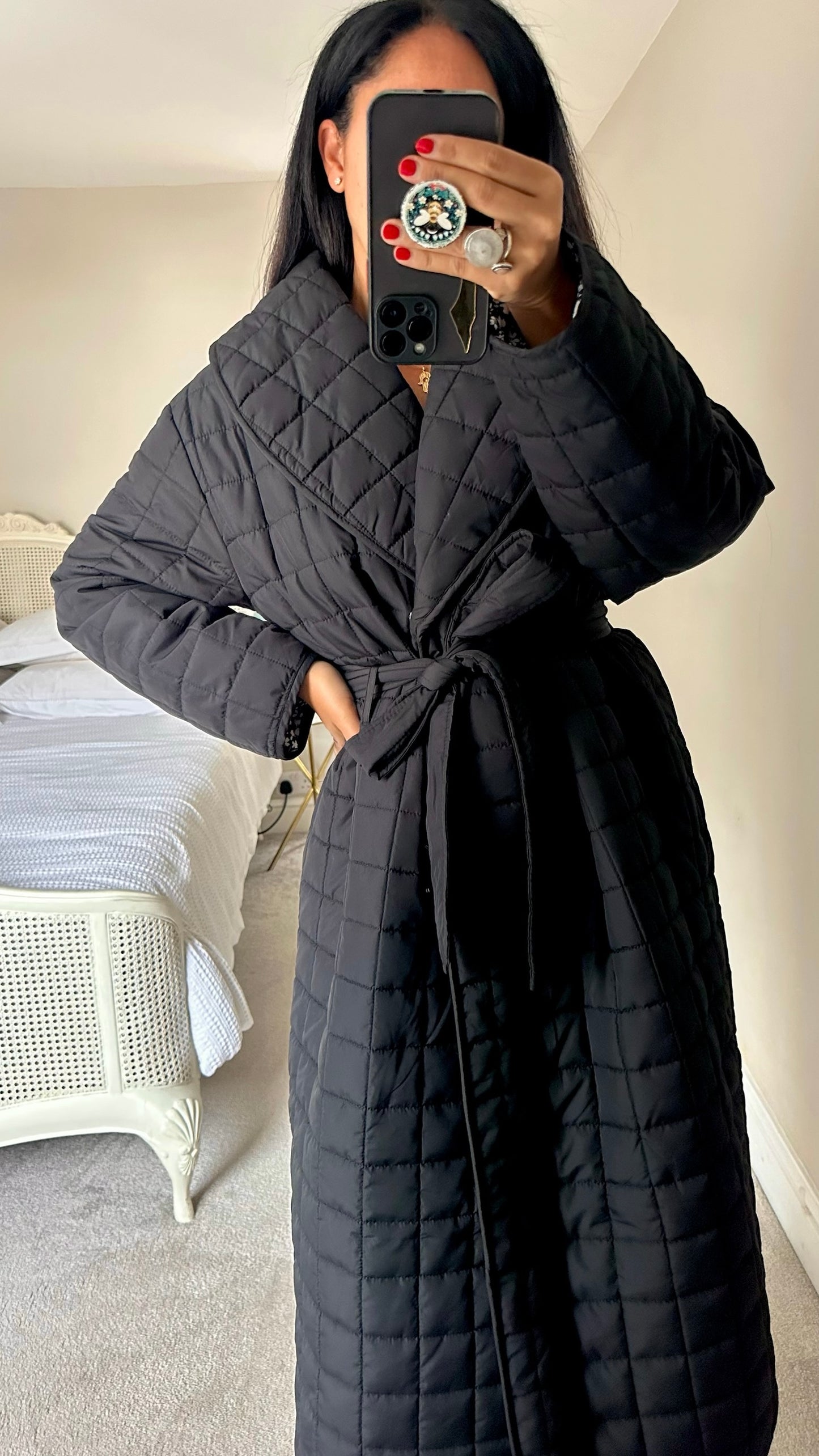 Nobody's child black square quilted long line puffer coat large UK 12-14 vgc w25