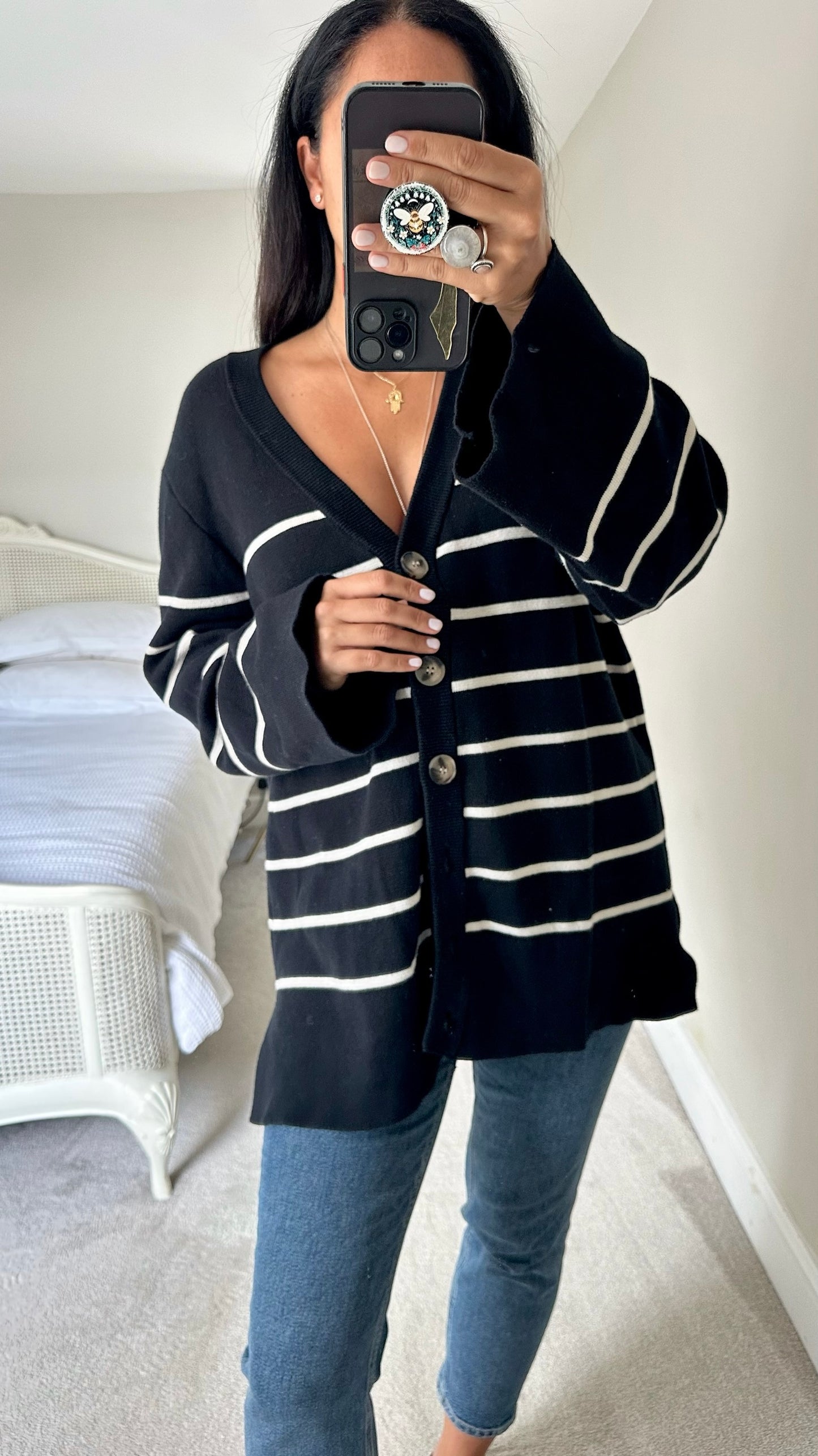Selected femme @Anthropologie black white stripe knitted cardigan extra large XL UK 14 excellent used condition