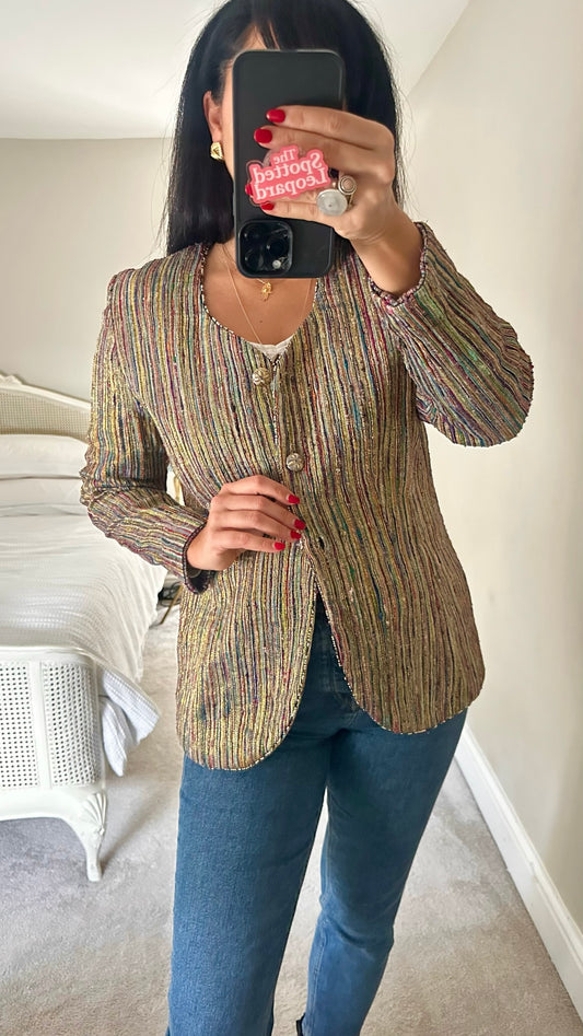 Gina bacconi vintage gold pure silk blazer jacket large UK 12-14 vgc XMS25