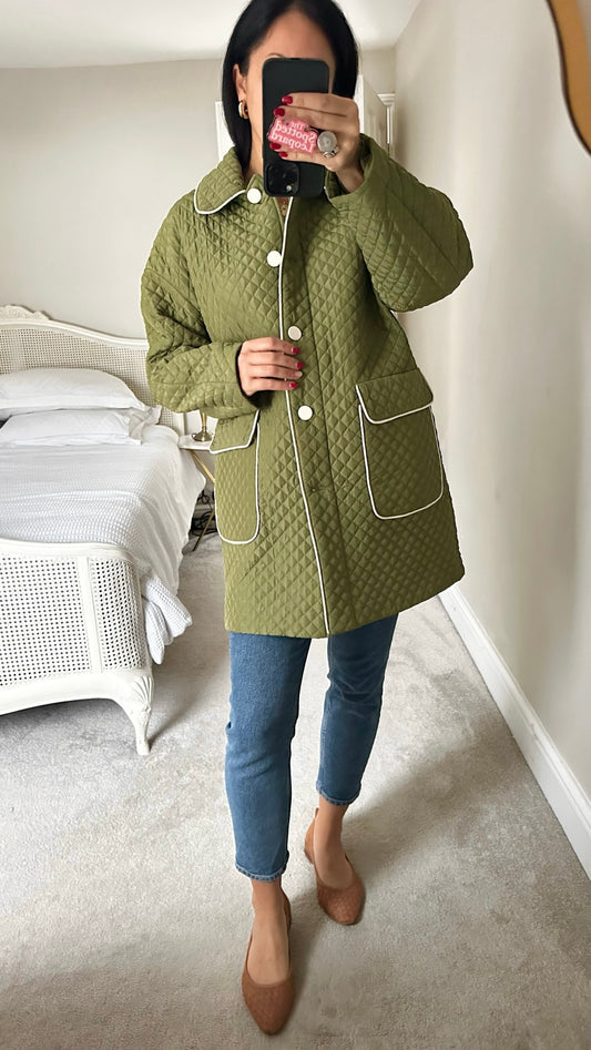 Principles khaki olive green quilted coat jacket extra large UK 14 vgc XMS25