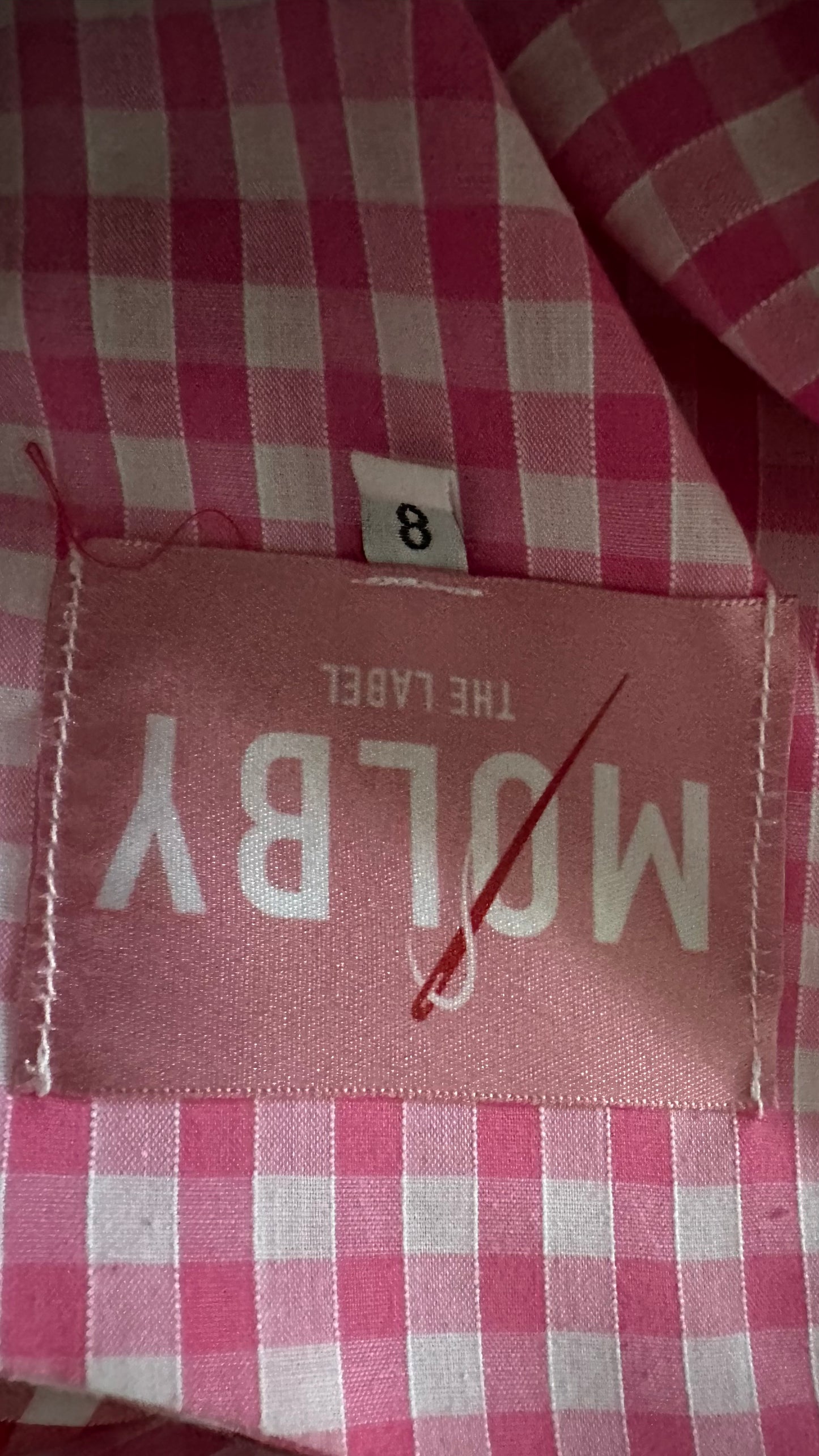 Molby the label red pink white gingham check midi dress small UK 8 vgc