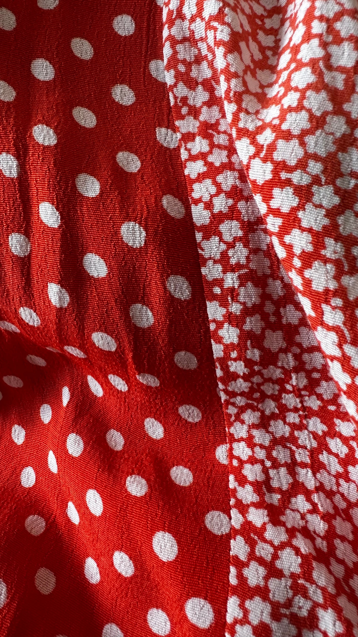 YAS coral white floral polka dot button up midi skirt small UK 8 vgc