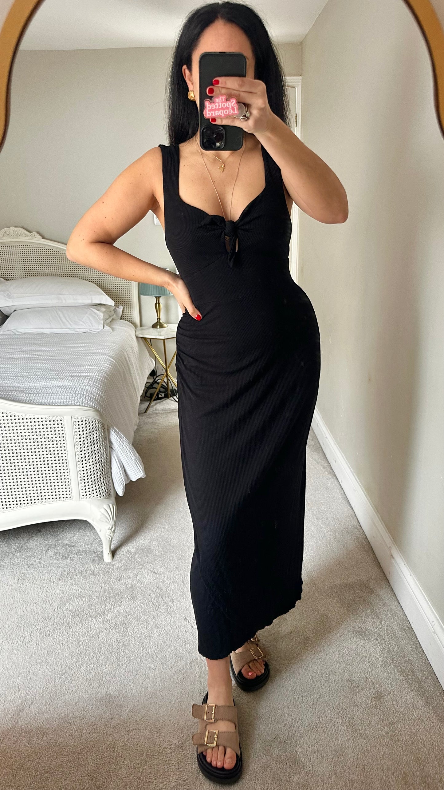 & other stories black ribbed midi faux wrap dress medium UK 12-14 vgc