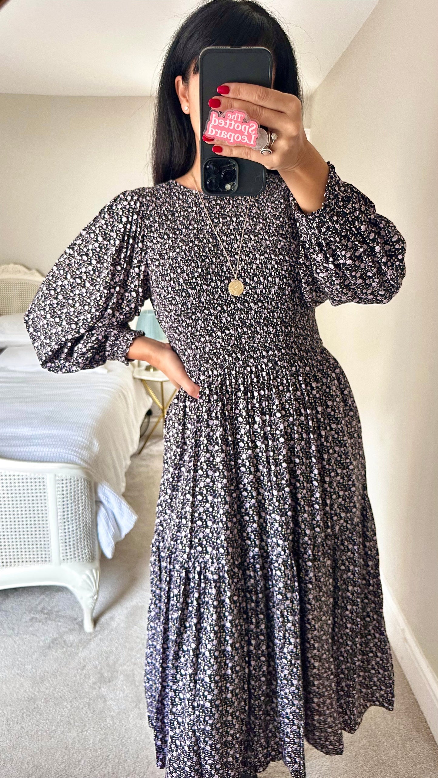 & other stories black lilac tiered prairie midi long dress extra large UK 10 12 14