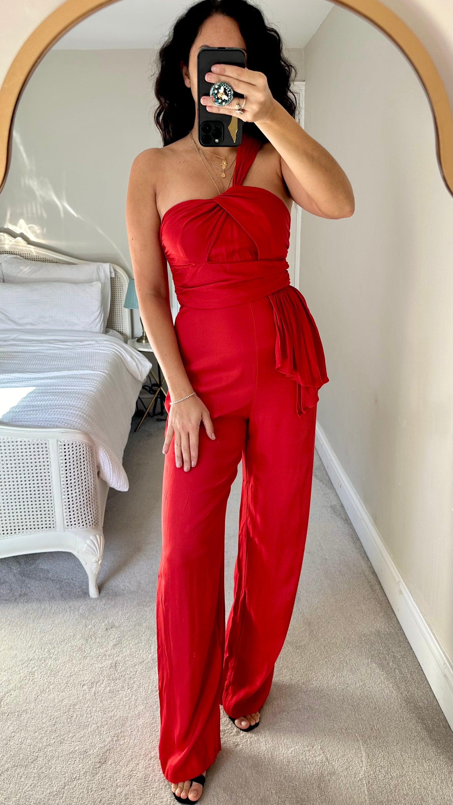 Mango Christmas red one shoulder jumpsuit Playsuit UK 10 medium vgc