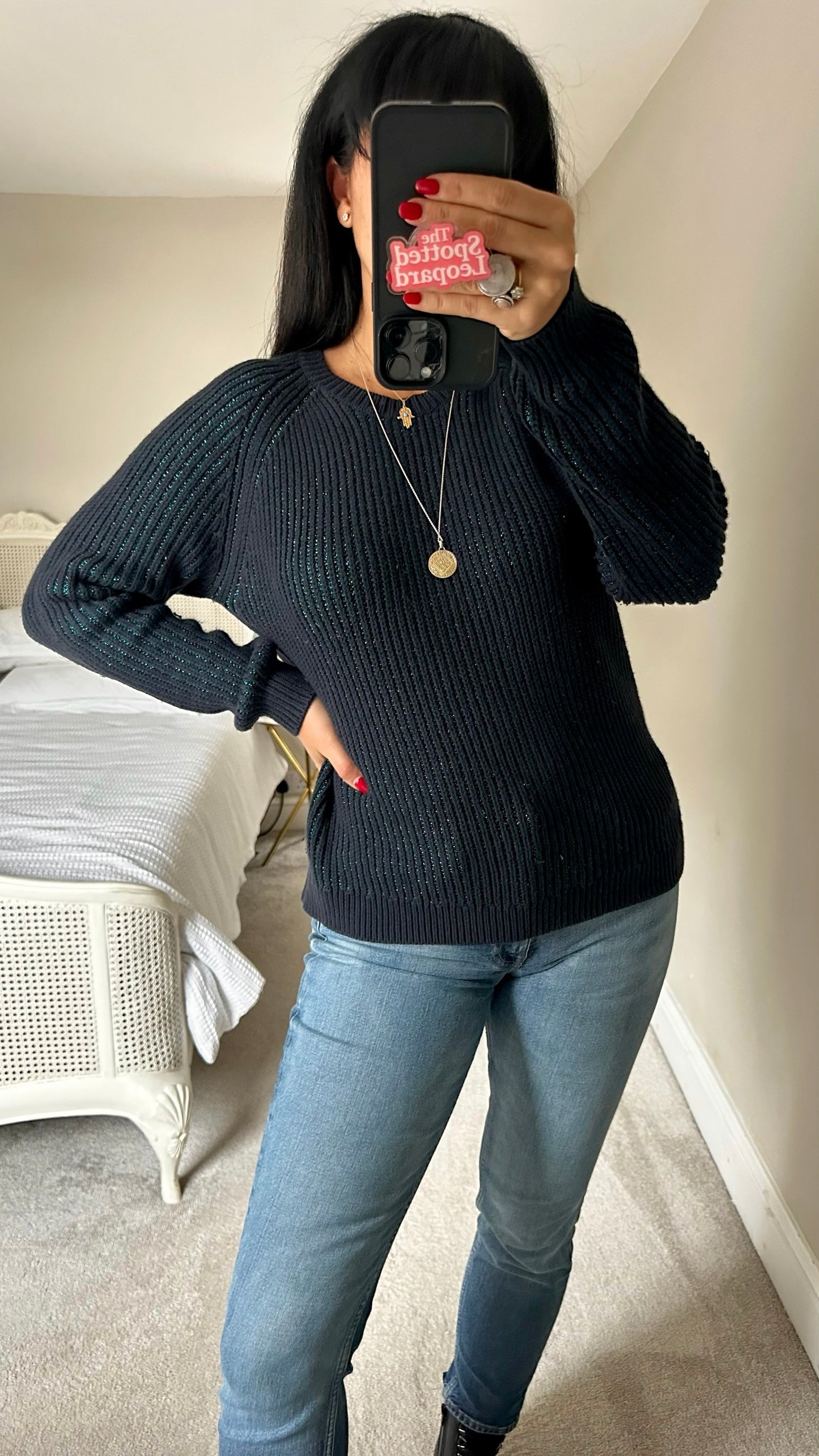 Hush turquoise green blue shimmer knit jumper medium M UK 10 XMS25 excellent used condition