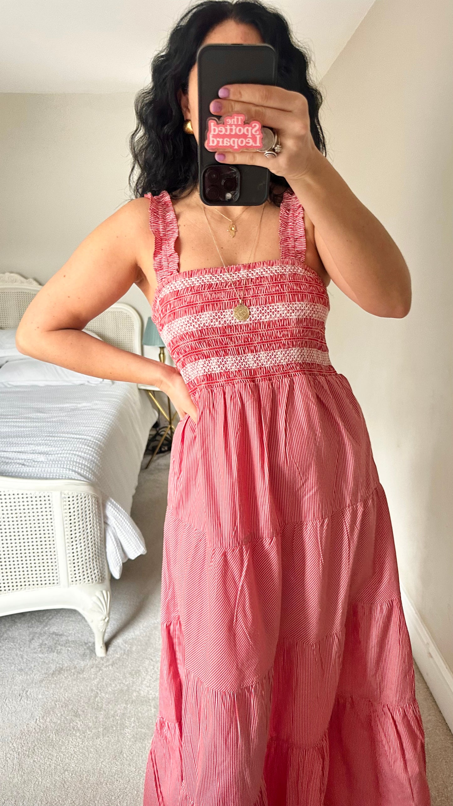 Accessorise red white stripe maxi midi long dress medium UK 14 vgc