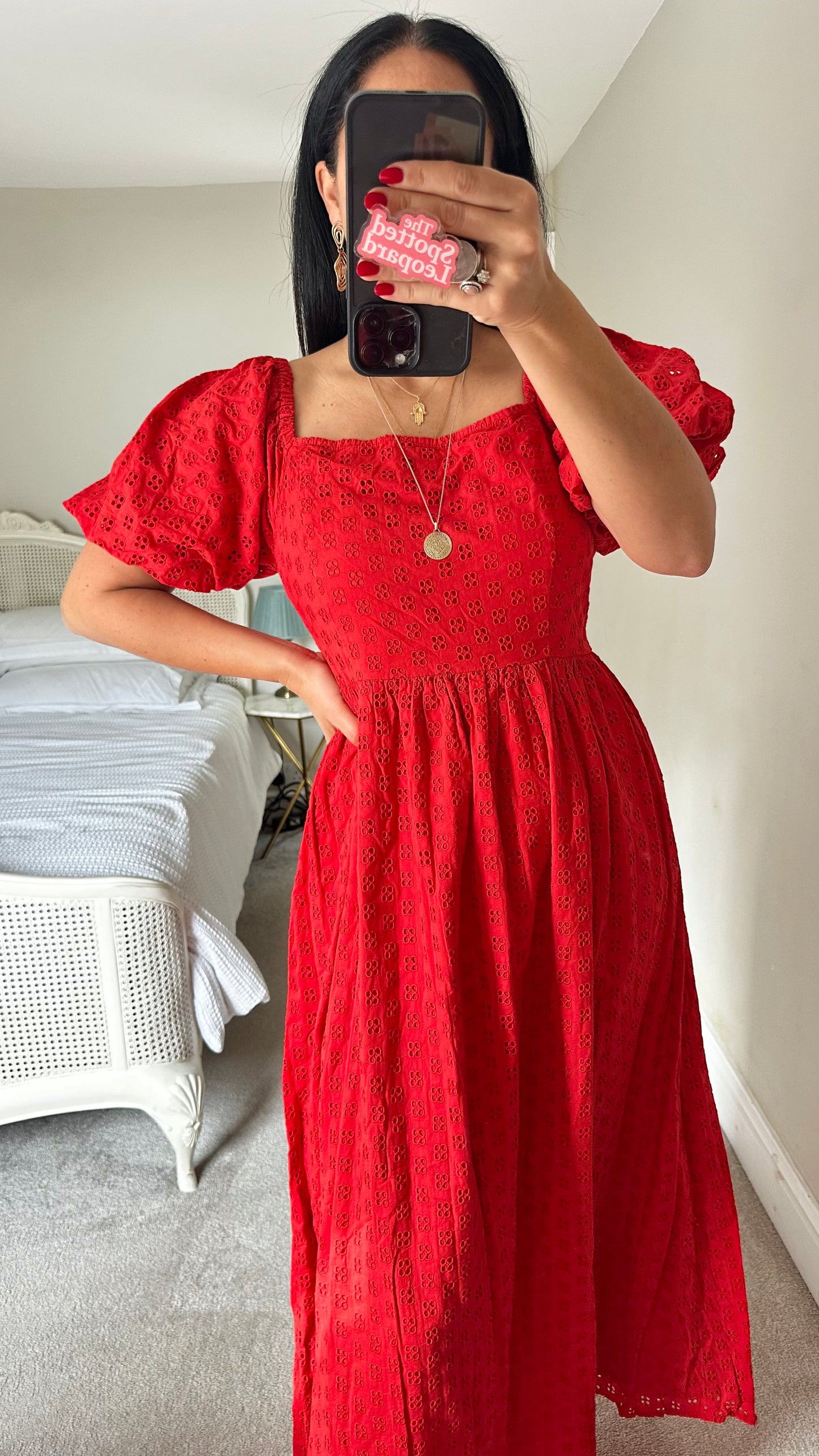 Selected Femme @ Anthropologie Red broderie anglaise cotton dress medium large UK 14+