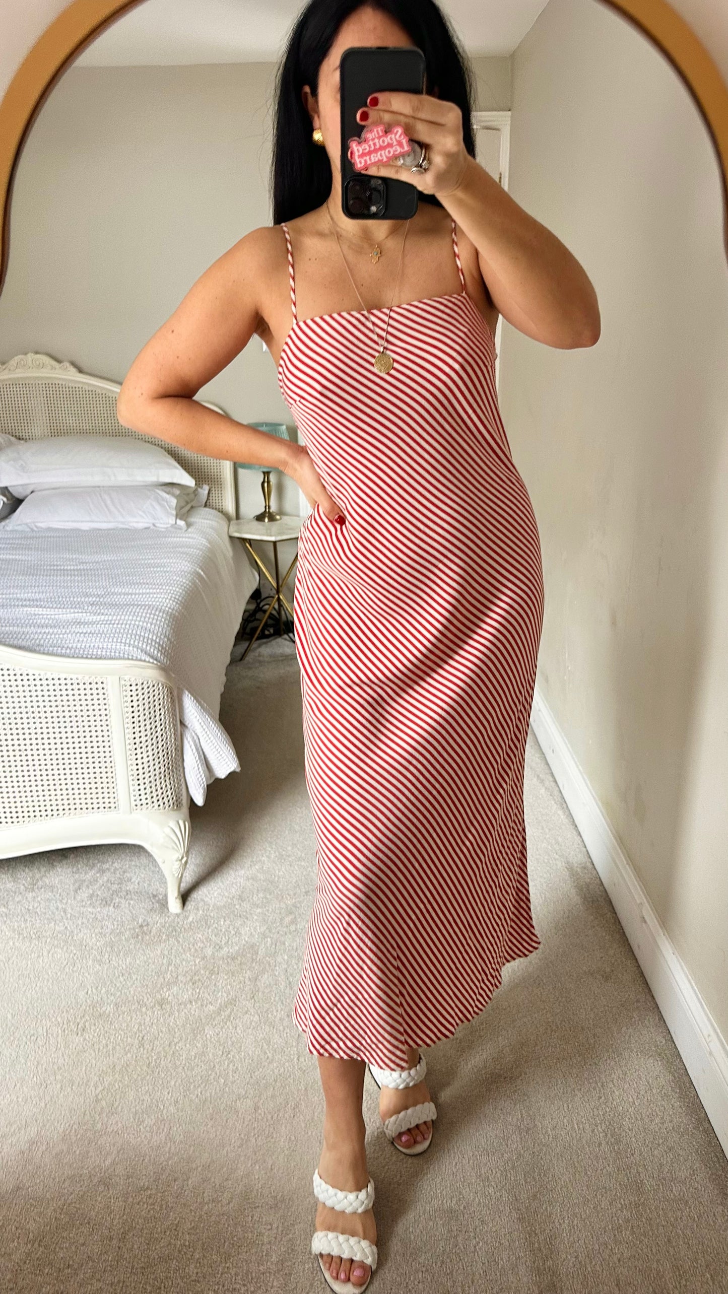 Nobody’s Child red white stripe slip midi long dress small medium UK 10 14 vgc