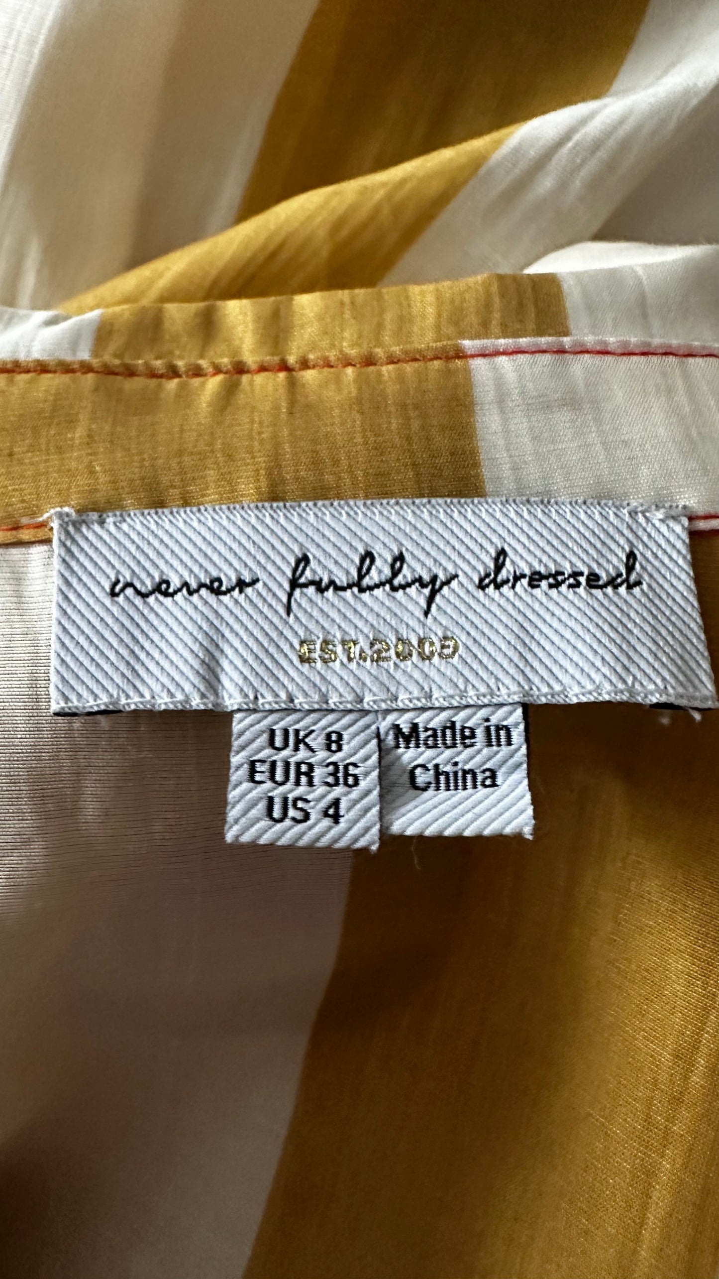 Never fully dressed cream mustard stripe shirt top small UK 8 vgc