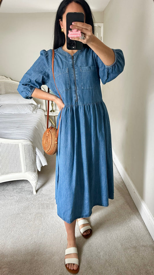 Marks & Spencer M&S blue denim zip up maxi midi long casual dress medium UK 12-14 vgc