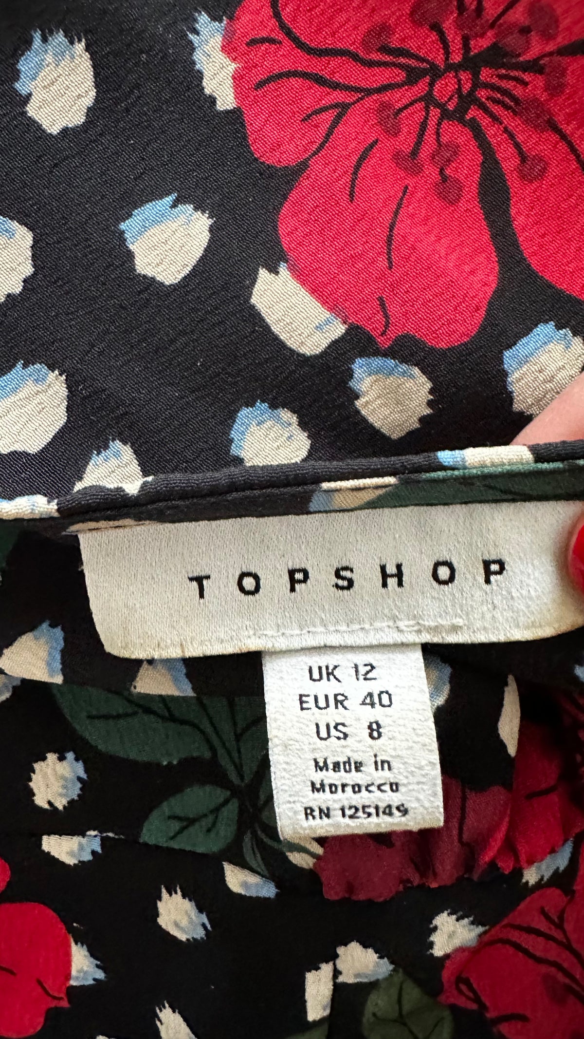 Topshop black red Polk dot midi long dress medium UK 12 vgc