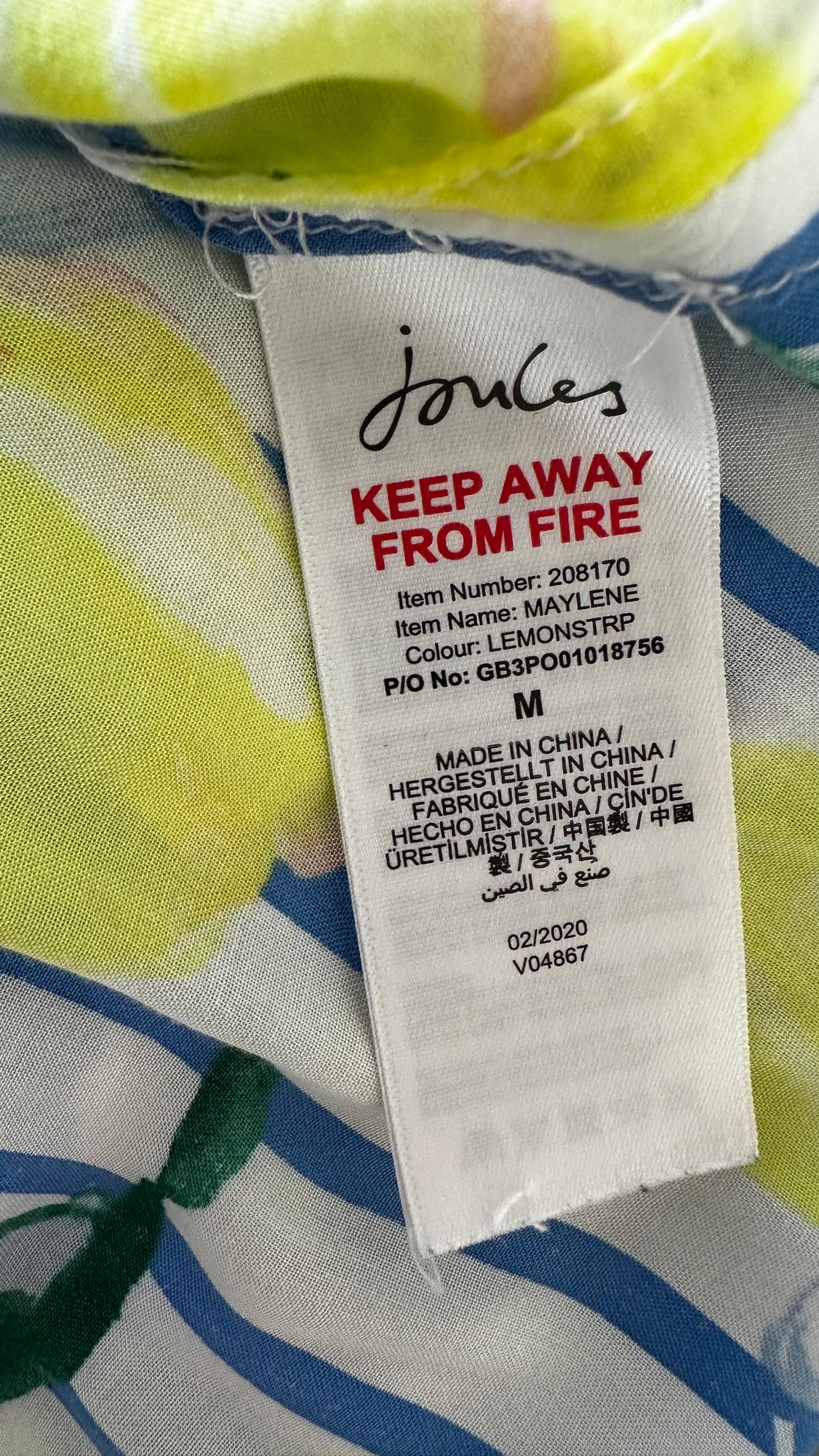 Joules lemon blue printed fruit tunic dress medium UK 12-14 vgc