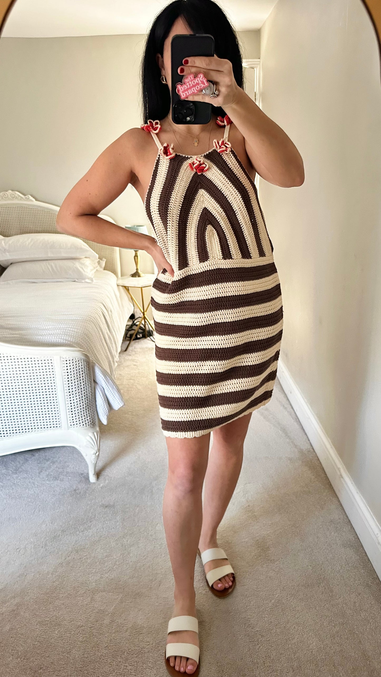 Anthropologie brown cream crochet mini slip dress large UK 14-16 new bnwt