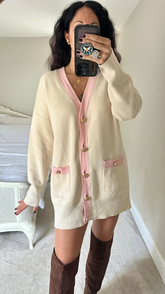 & other stories cream beige pink cardigan dress button up medium UK 10 12 vgc