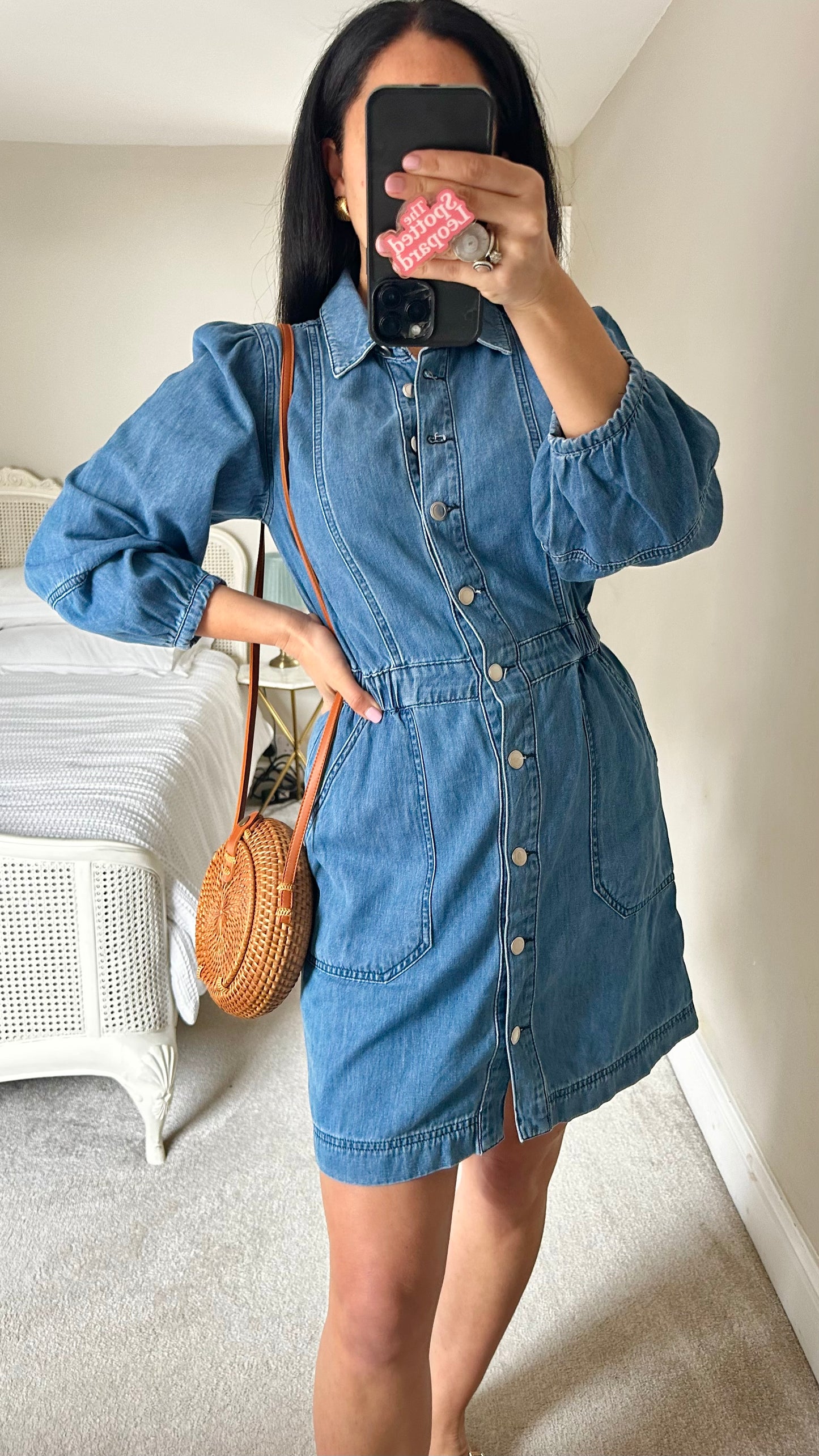 Oliver Bonas blue denim jeans button up shirt dress casual small UK 10 vgc