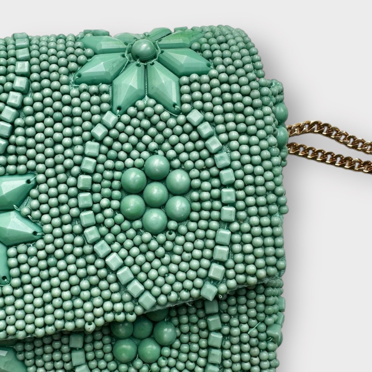 Anthropologie turquoise light green beaded clutch party bag small new bnwt event
