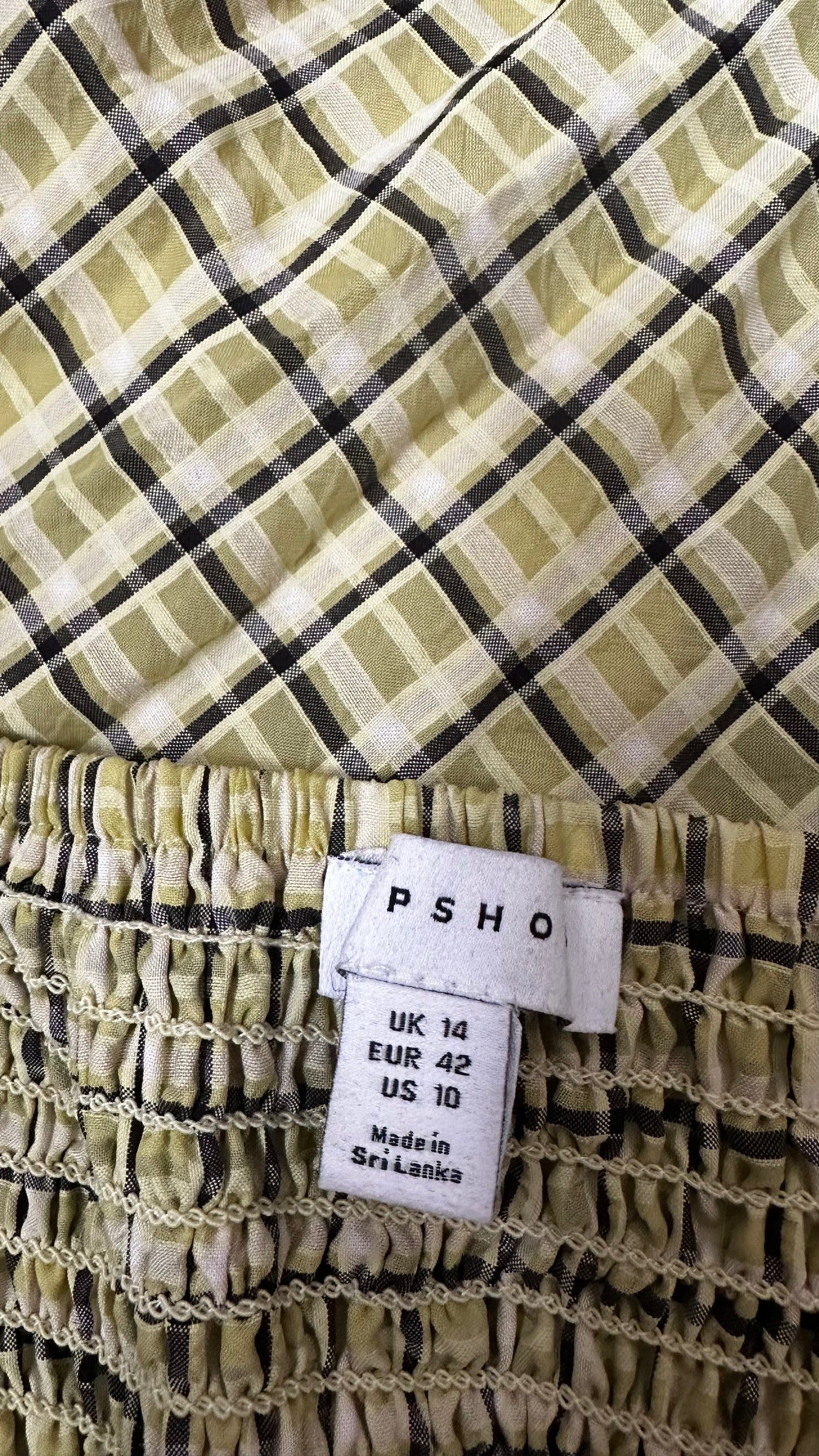 Topshop acid yellow green gingham check long midi dress medium UK 14 vgc