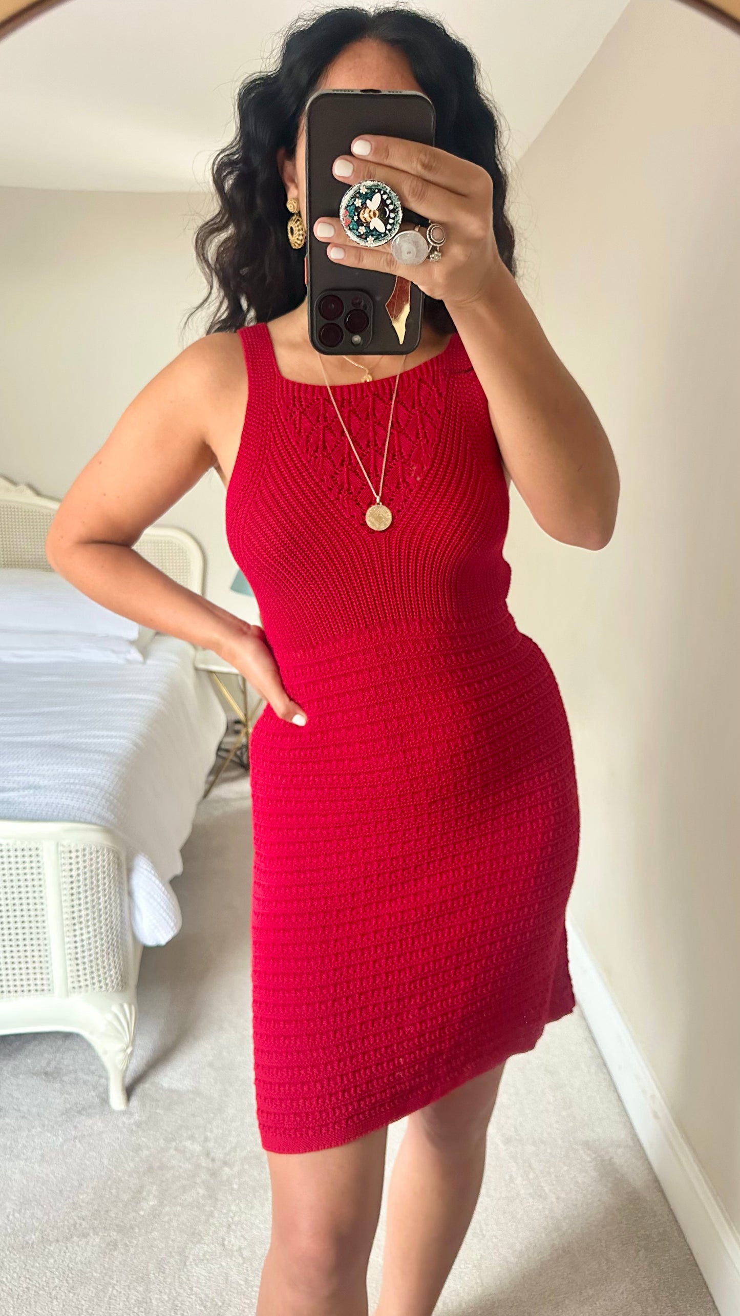 Nobody’s Child Red crochet holiday mini backless dress small UK 8 10 boho new