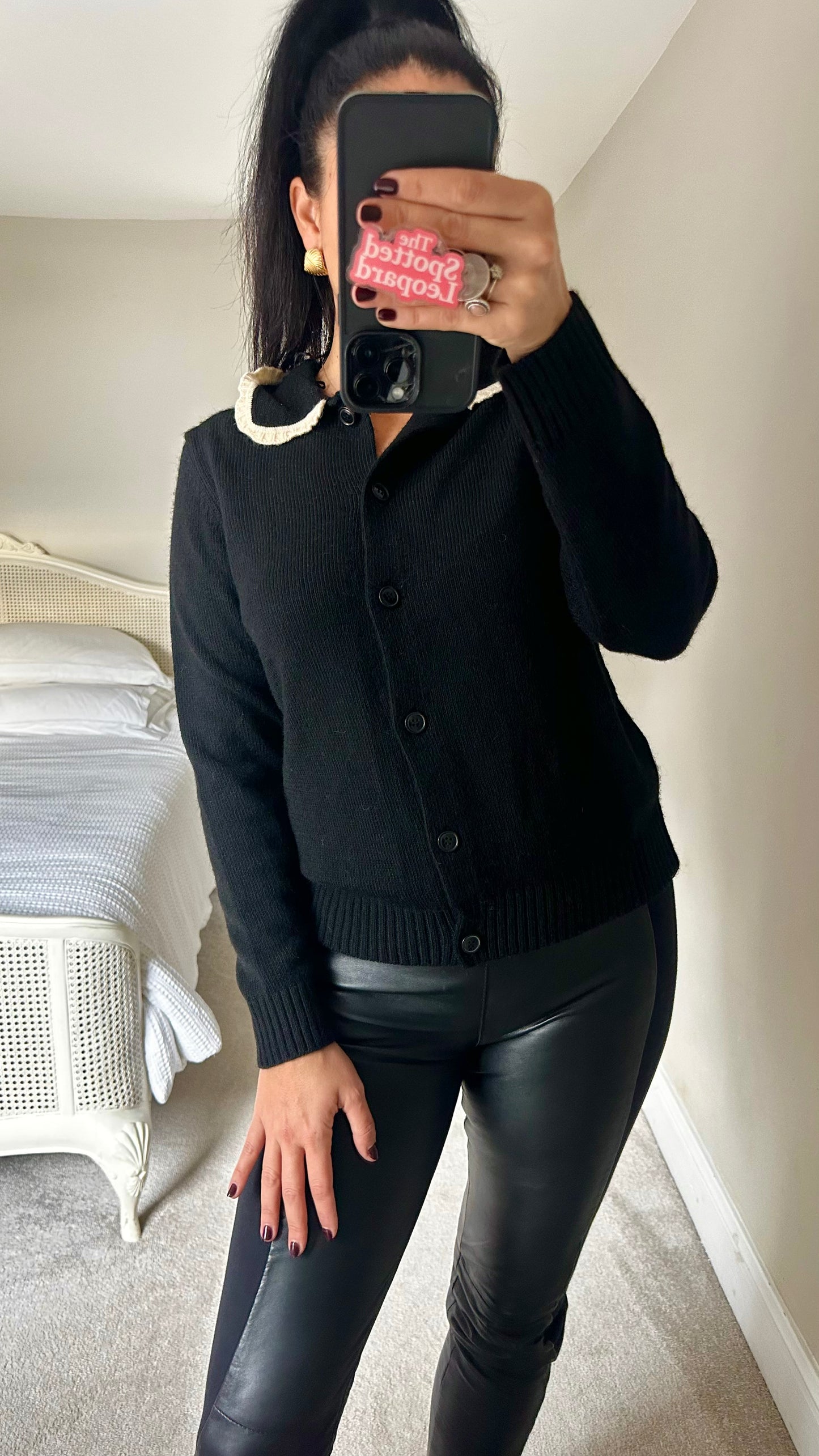 Modstrom black wool blend knitted cardigan jumper collared small medium UK 8 10 vgc