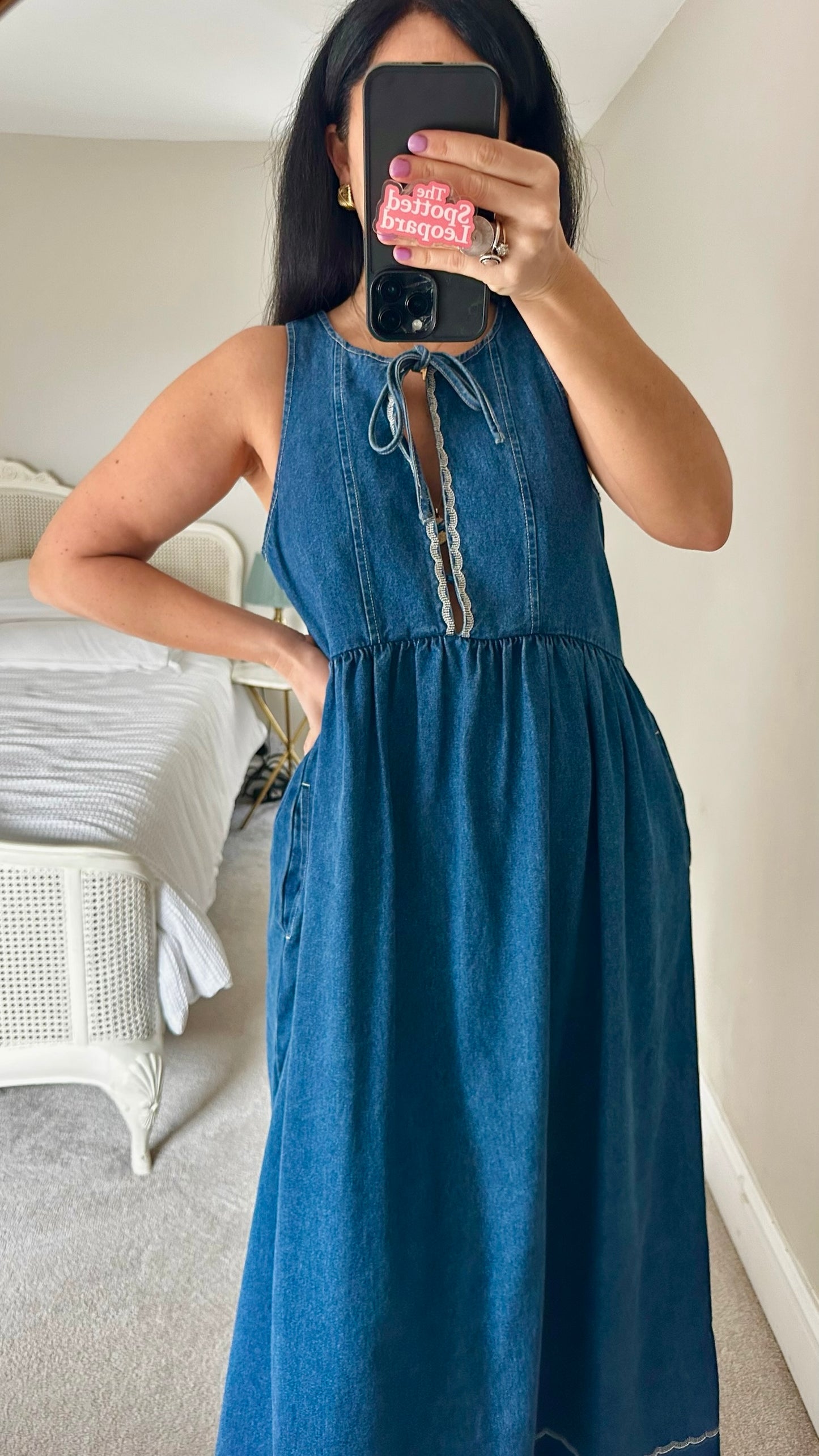 Oliver bonas navy blue denim maxi dress UK 10-12 vgc