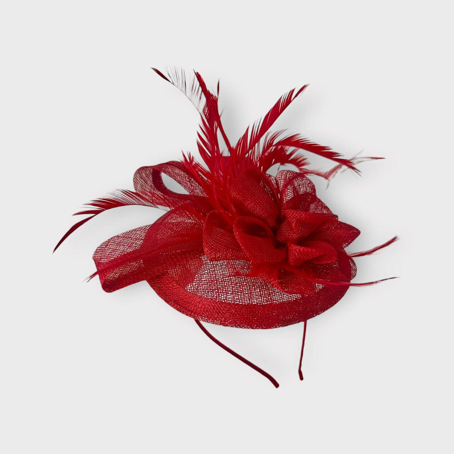 Red feather fascinator headpiece wedding guest hat small vgc