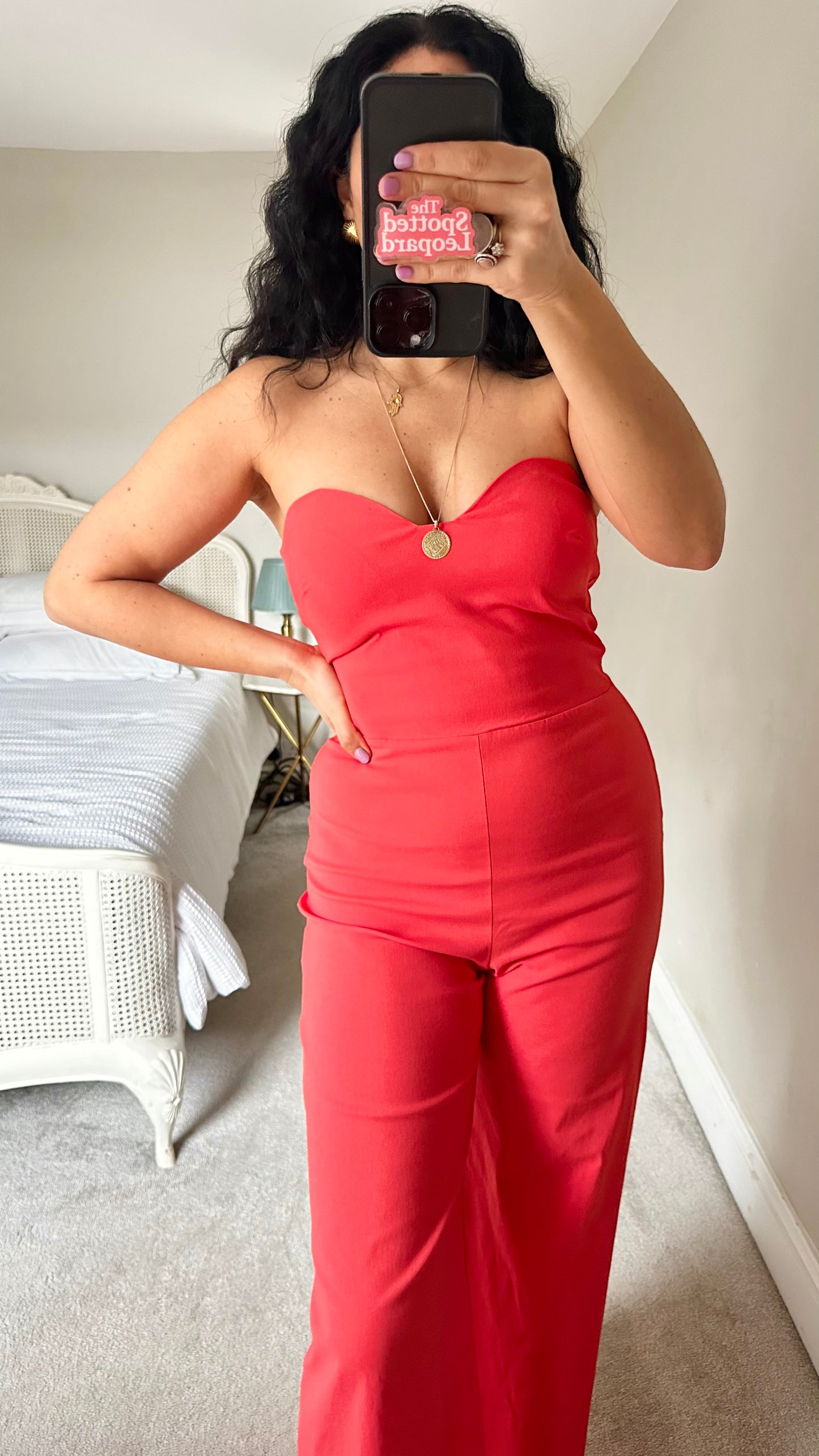 Vesper coral red pink strapless bandeau stretchy playsuit jumpsuit small UK 19 vgc