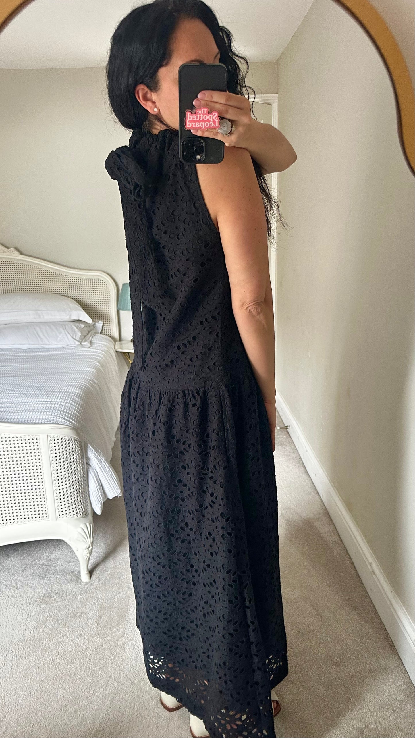 Warehouse black cotton maxi long holiday dress medium UK 12 vgc