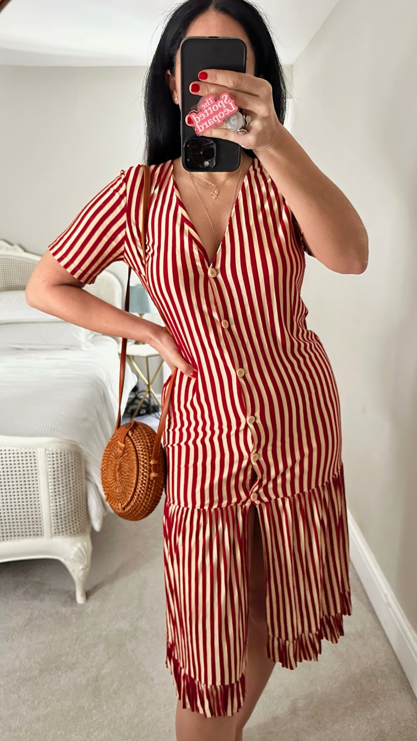 Zara burgundy cream candy stripe drop waist midi jersey dress Small S UK 8 excellent used condition