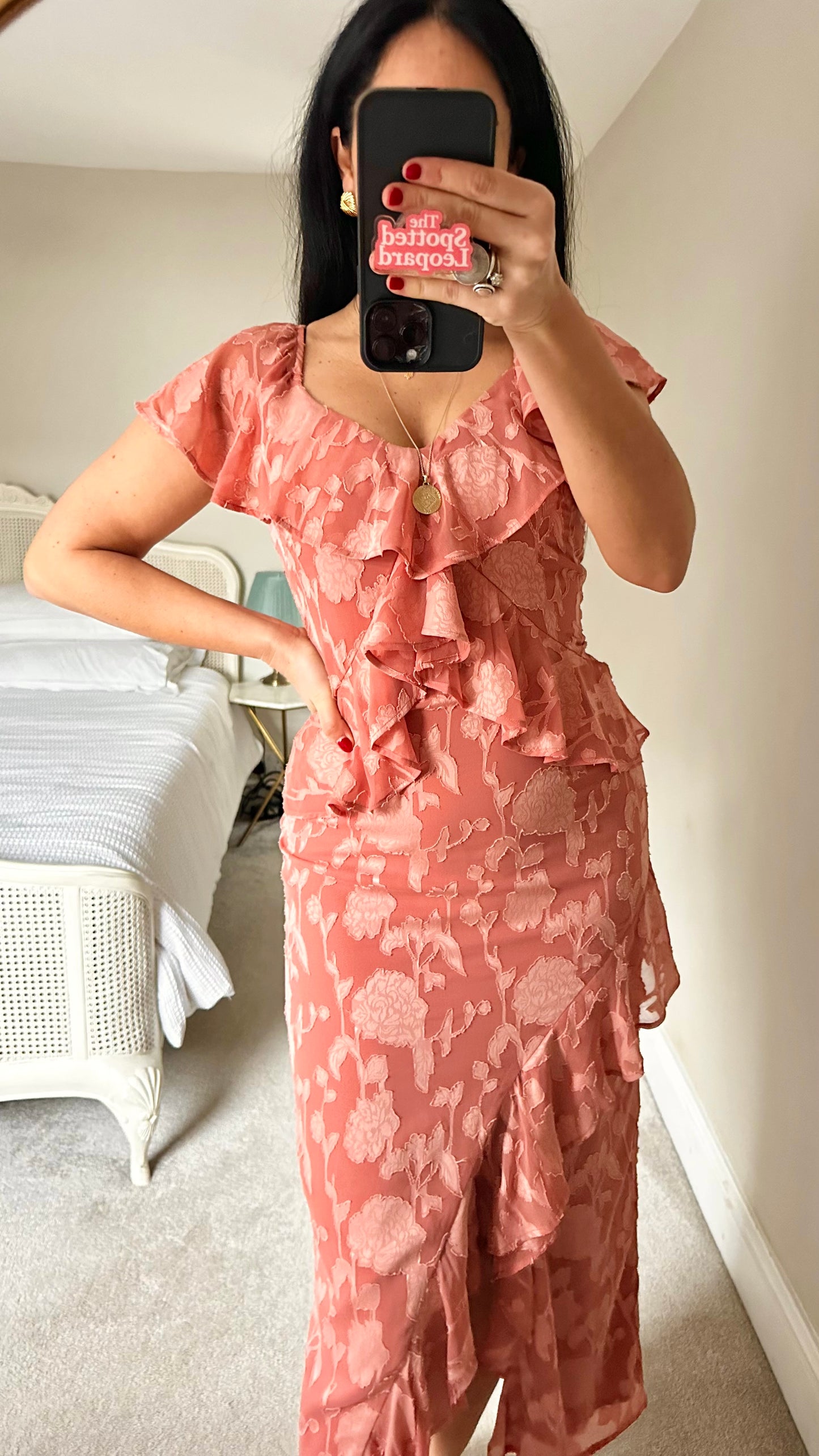 Pretty Lavish dusky pink floral wedding guest midi small UK 10 new bnwt