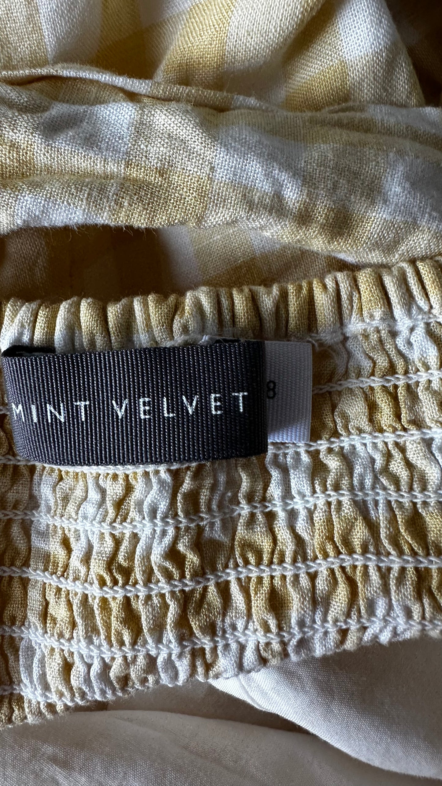 Mint Velvet yellow white gingham check mini dress small UK 8 cotton