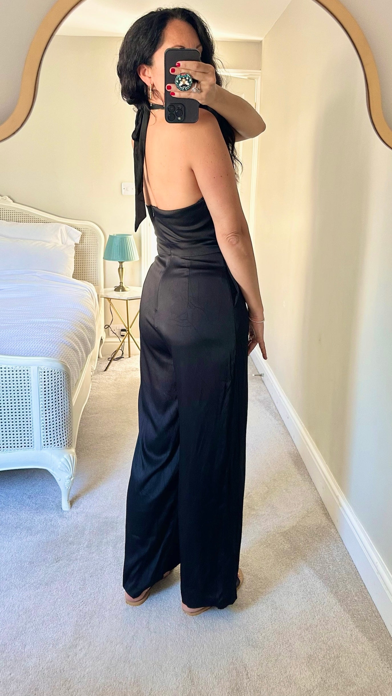 Forever new halterneck backless wide leg jumpsuit black tie evening event medium M UK 10