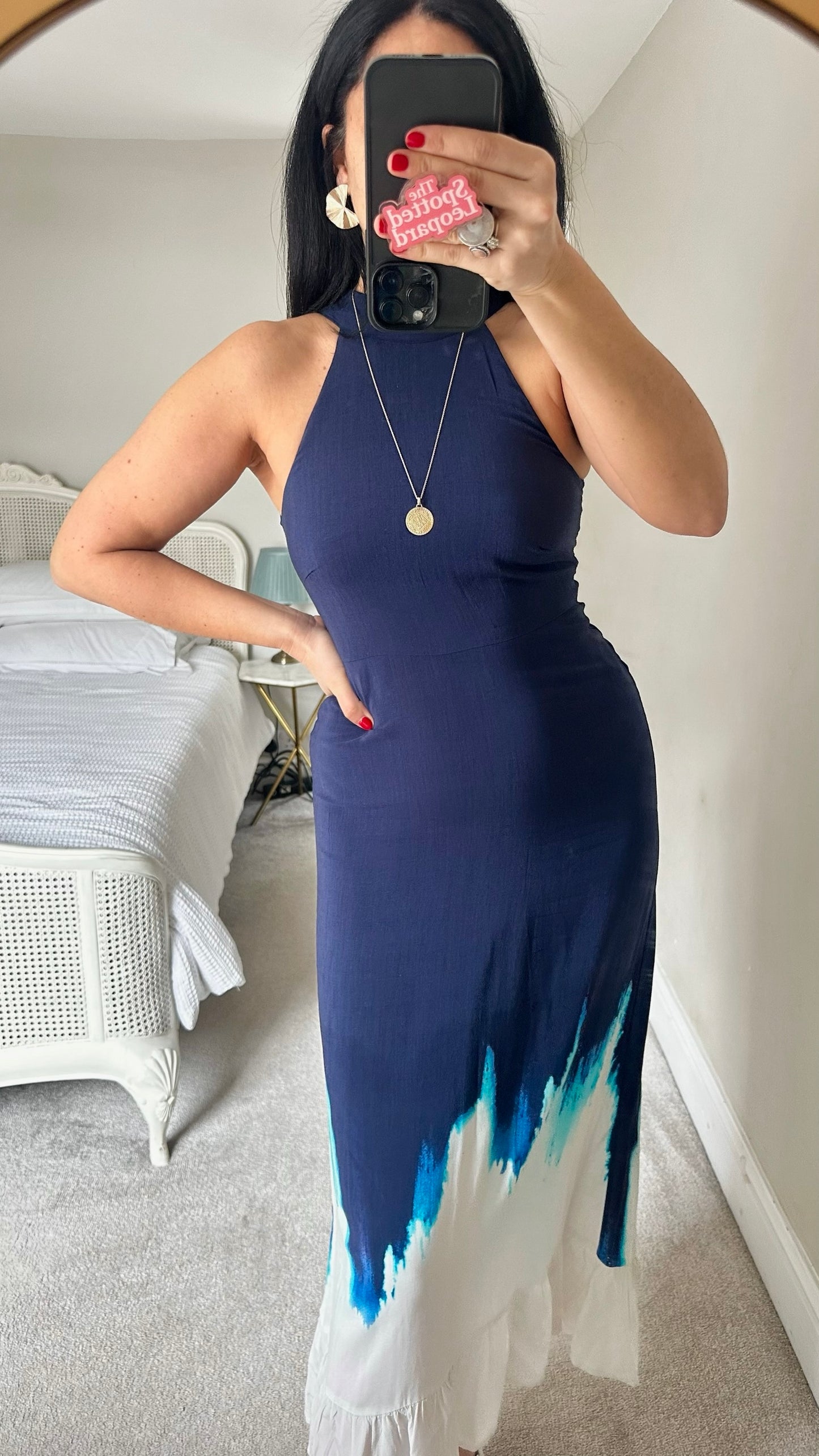 Mint velvet navy blue ombre tiered dye midi holiday dress small UK 8 vgc
