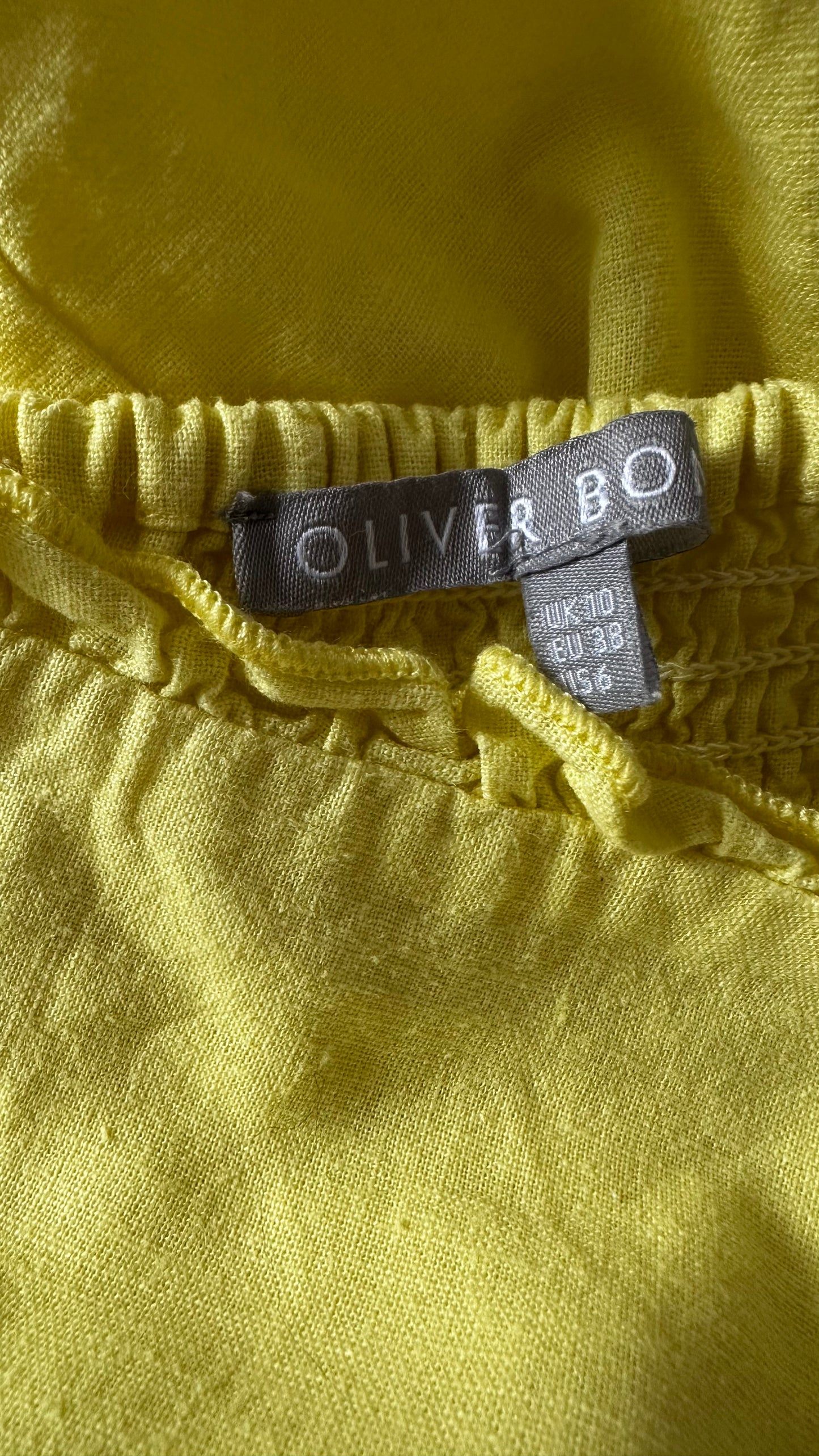 Oliver Bonas yellow lemon linen blend maxi holiday dress long small UK 10 vgc