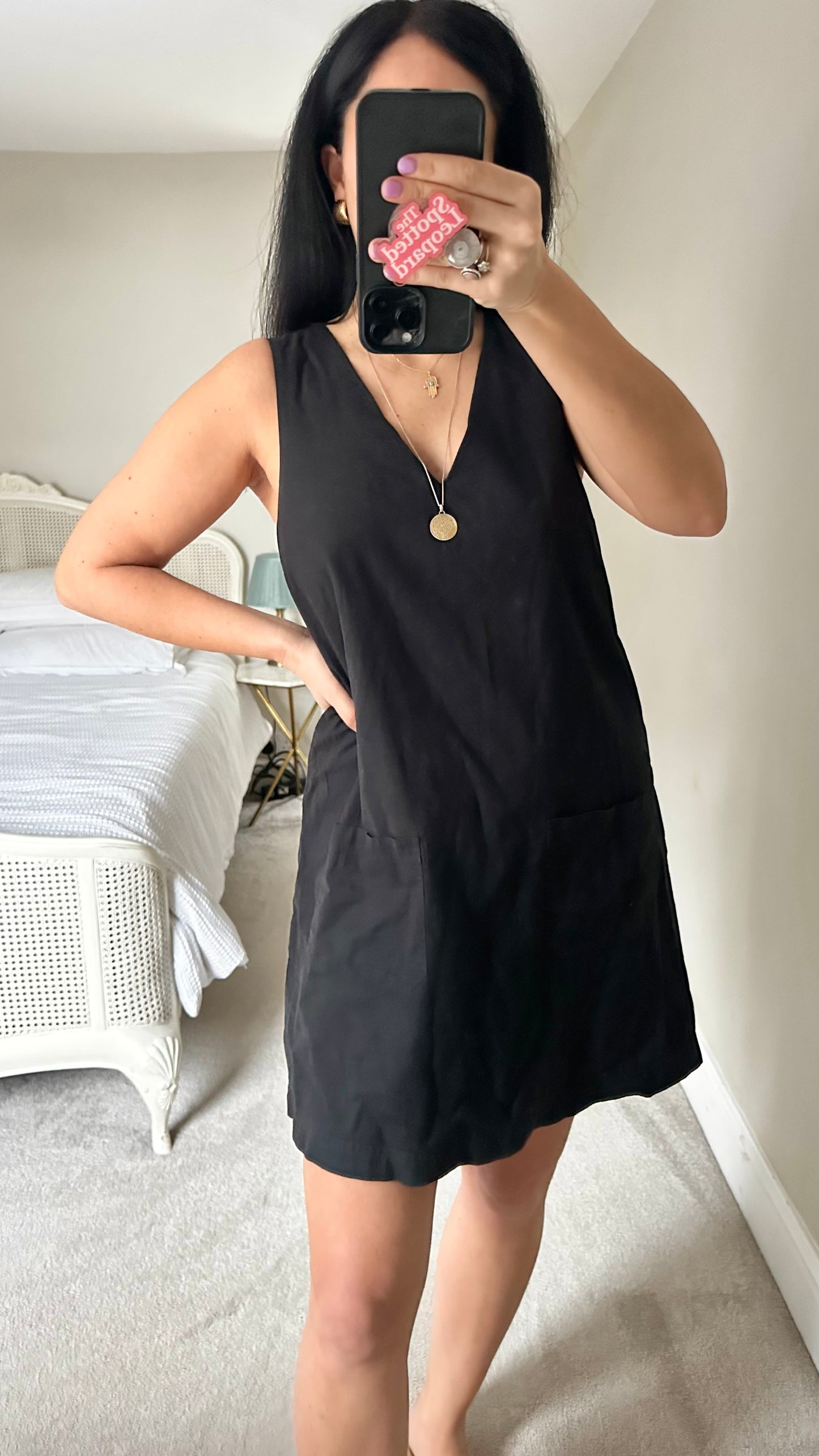 Nobody’s Child black linen cotton blend mini dress medium UK 12 vgc