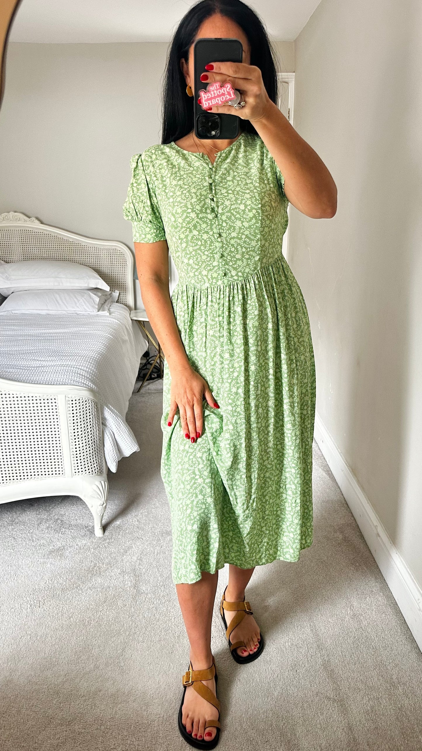 Albaray Green floral midi long dress small UK 10 vgc