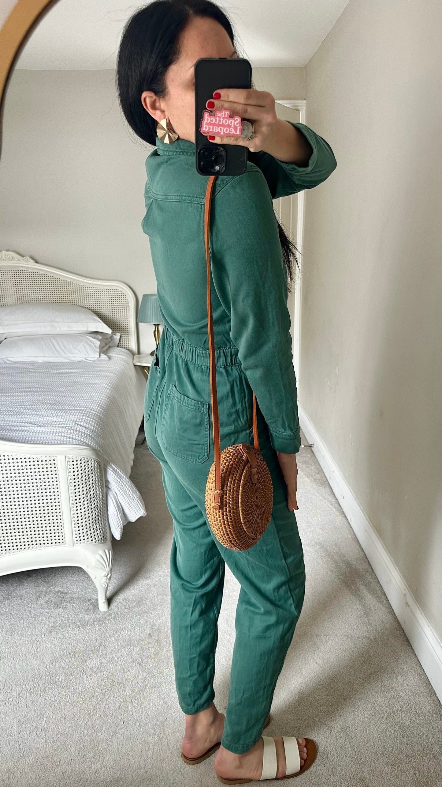 Oliver bonas green denim jean boiler suit jumpsuit small UK 8 vgc
