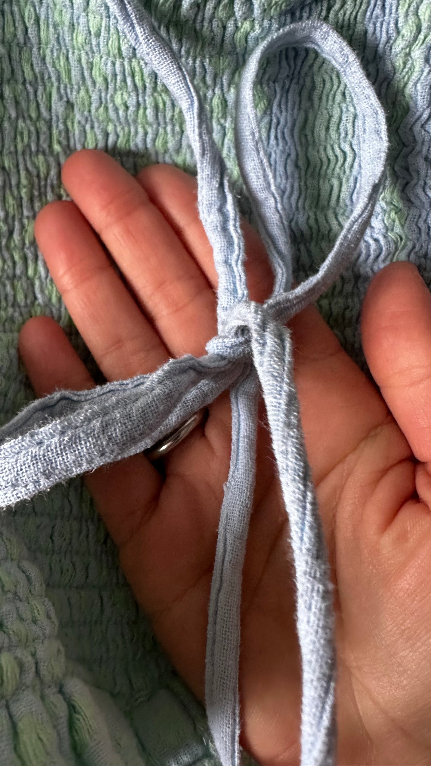 Cecilie Copenhagen mint green lilac/blue Palestinian khuffiyeh print shirred holiday summer cotton dress small UK 10-12 vgc