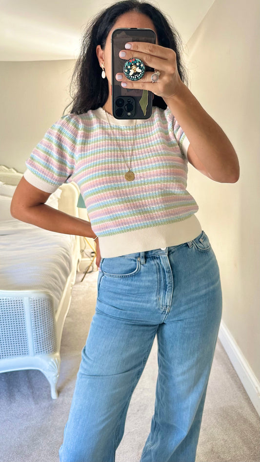 & other stories pastel stripe knitted top xs UK 6 8 vgc