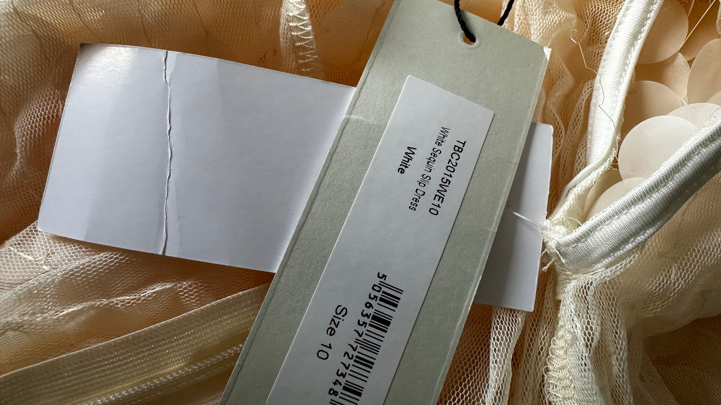 Never Fully Dressed cream sequin disc midi long white dress event holiday small UK 10 new bnwt