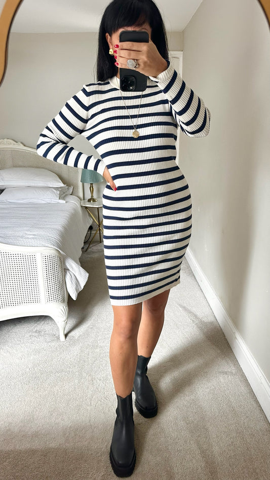 Selected femme black white striped jumper dress large UK 12 vgc