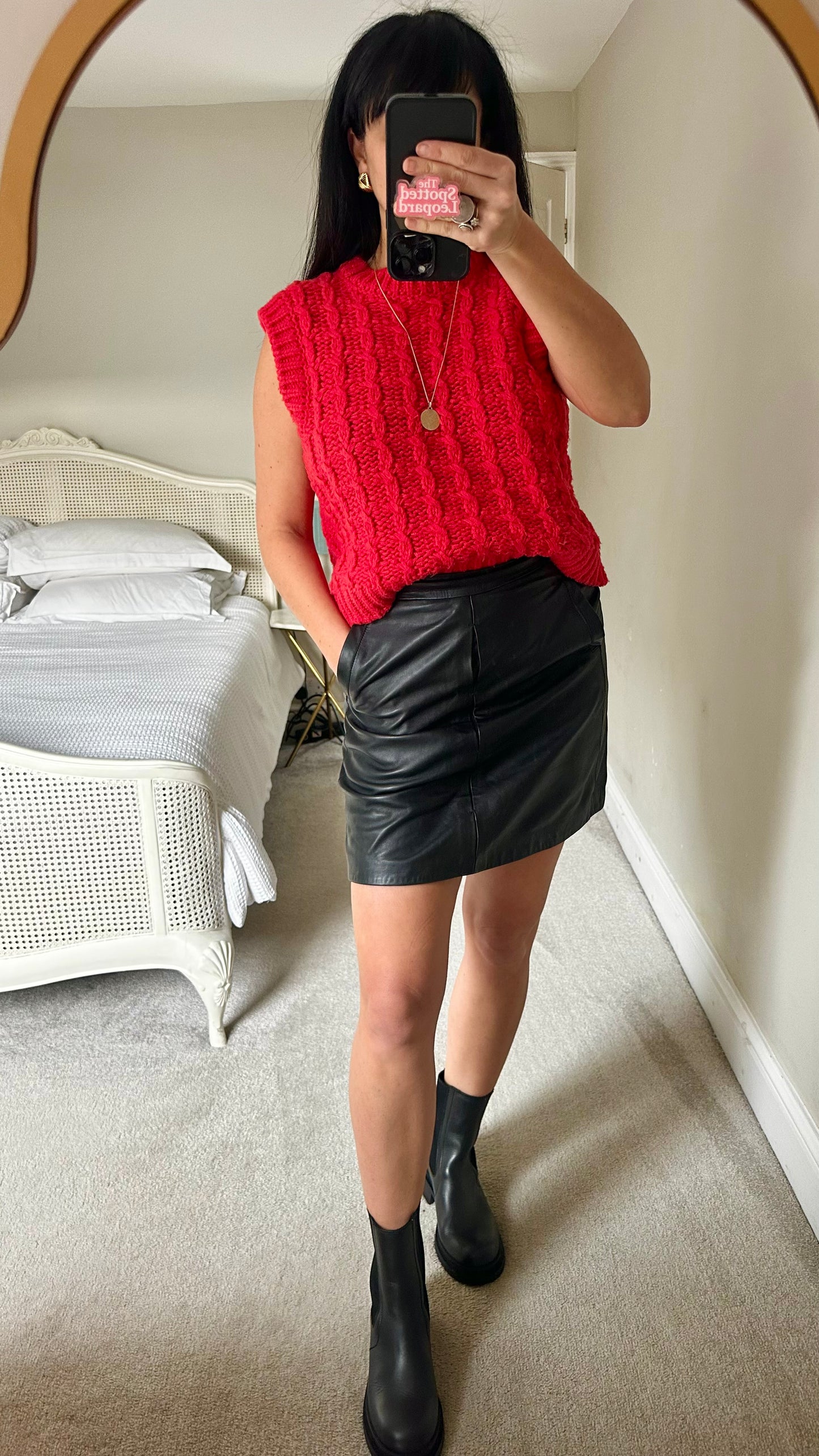 Oliver Bonas bright red knitted tank top waistcoat vest medium UK 12 vgc